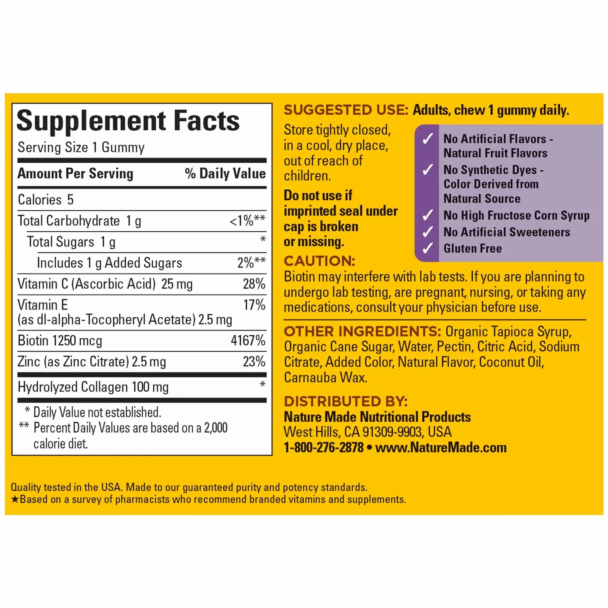 Nature Made Collagen Gummies with Vitamin C, Zinc and Biotin, Hydrolyzed Collagen Nature Made