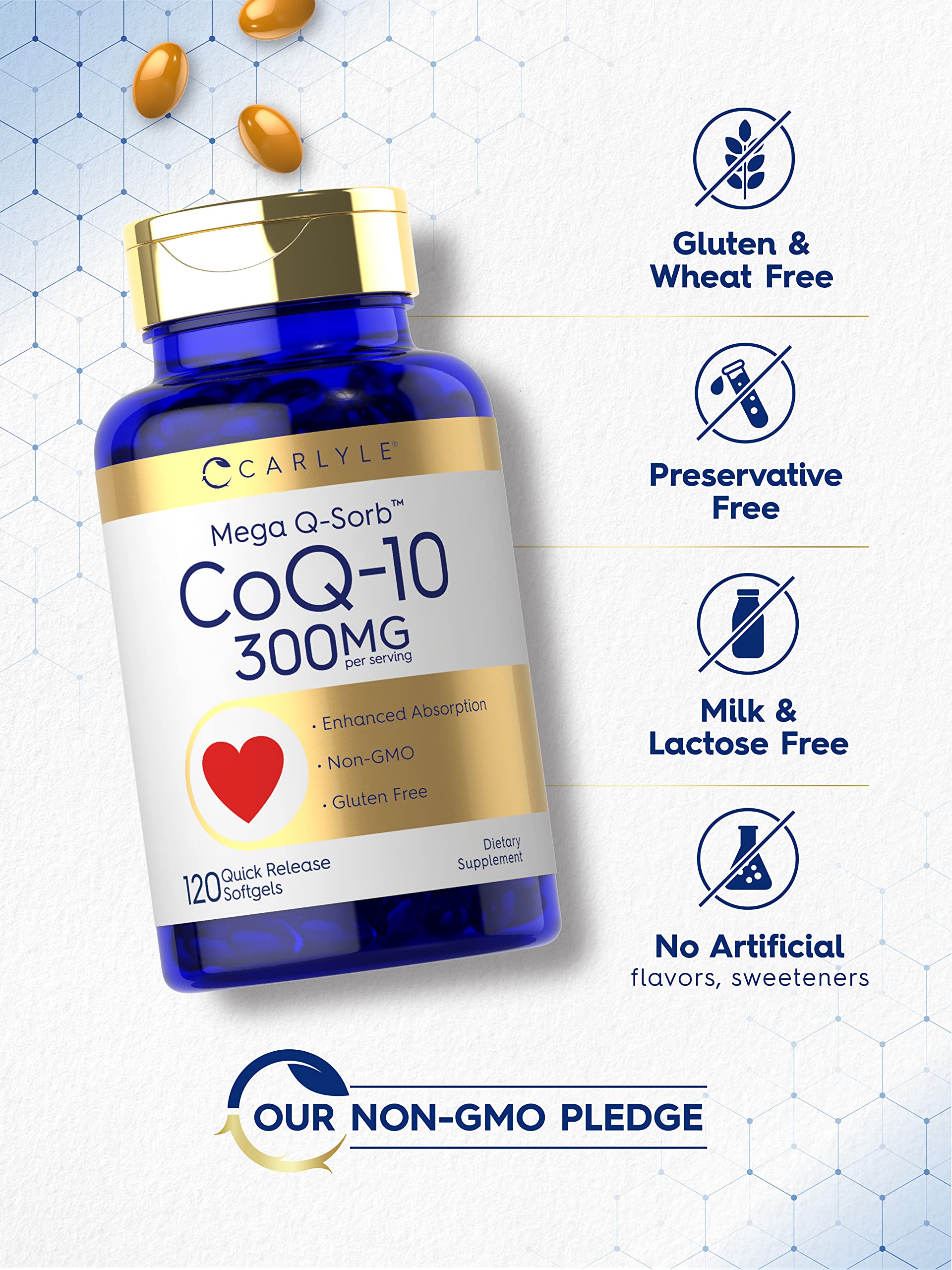 Carlyle CoQ10 300mg | 120 Softgels | Mega Q-Sorb Coenzyme Q-10 | with Black Pepper Carlyle