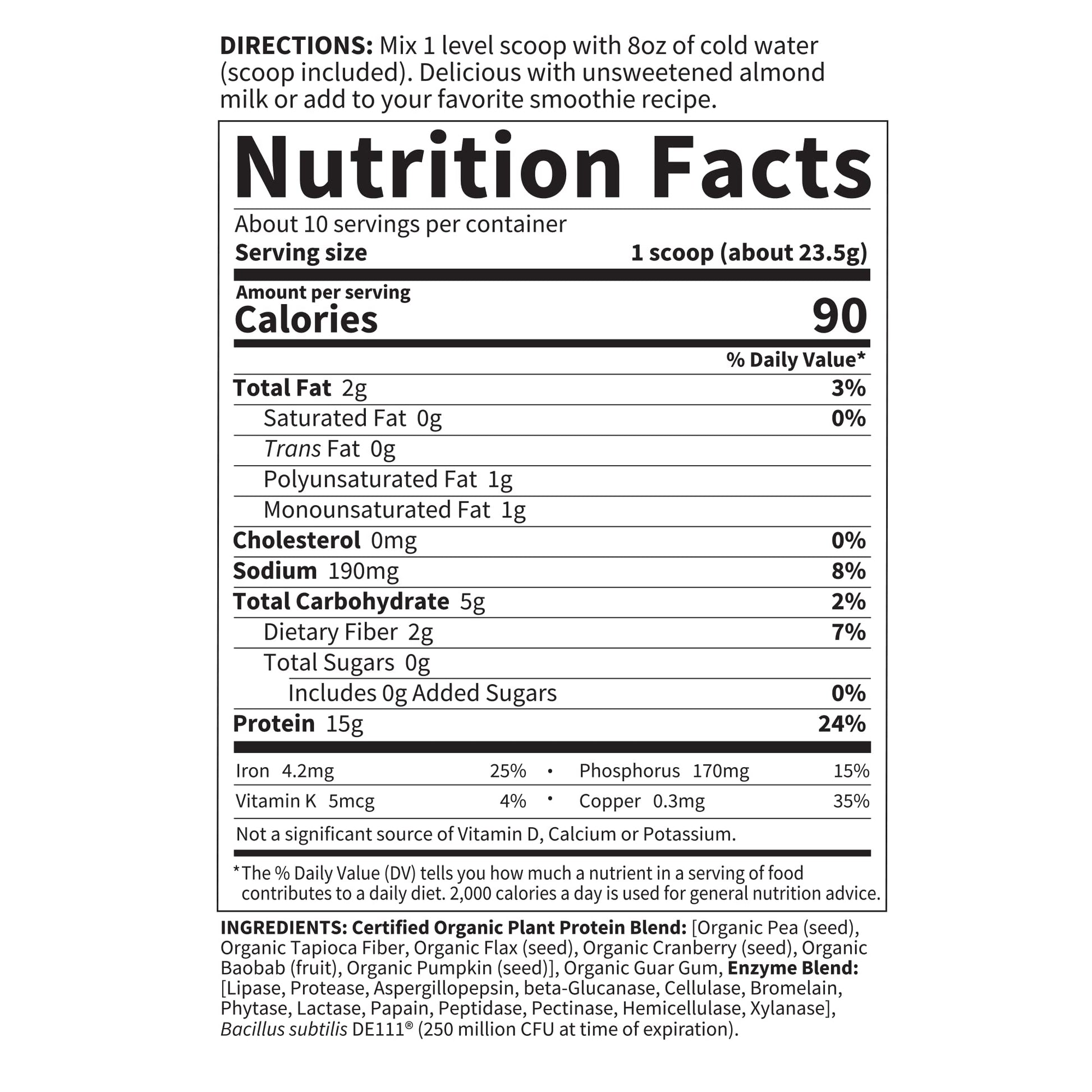 Garden of Life Organic Plant Based Protein Powder - Smooth Unflavored - Vegan Garden of Life