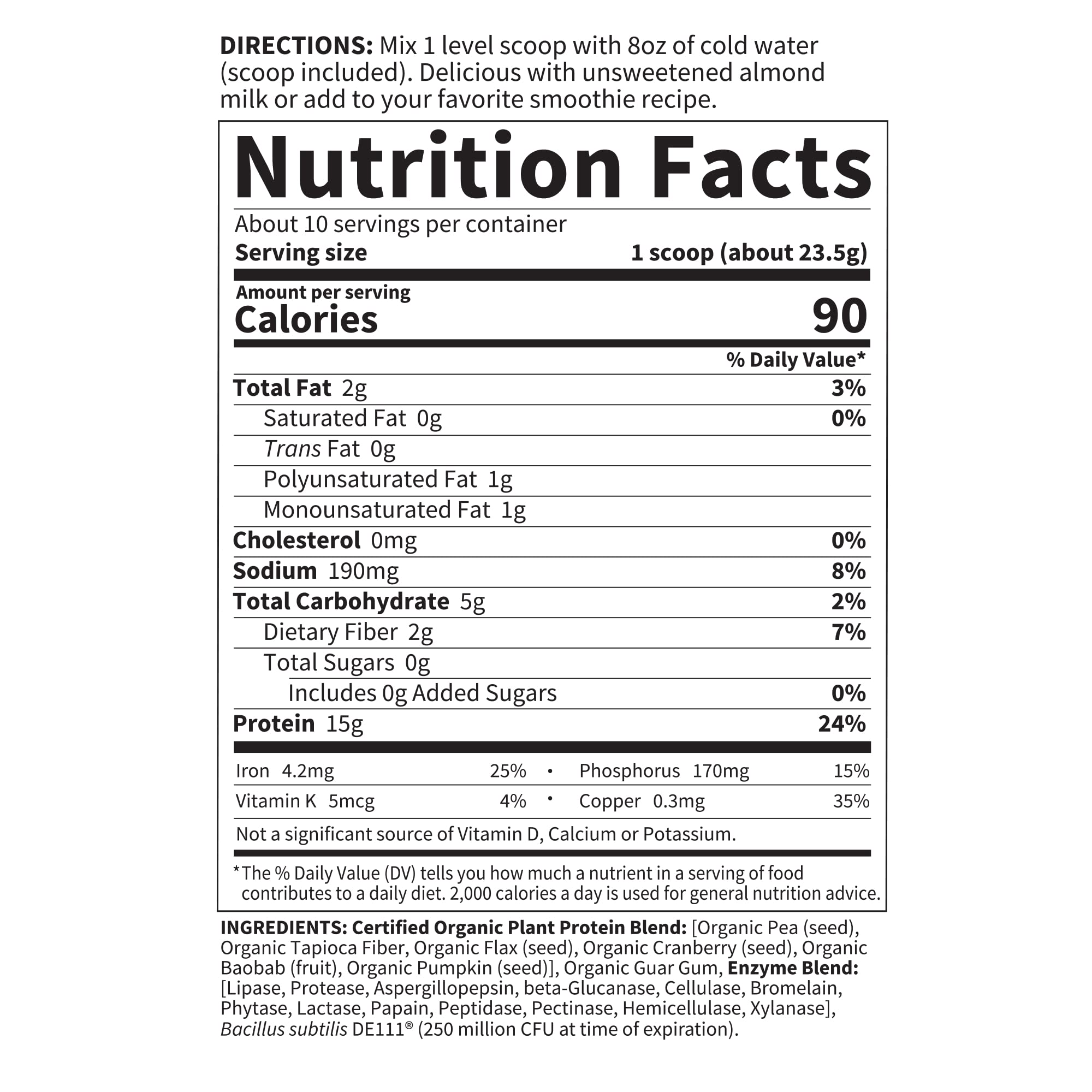 Garden of Life Organic Plant Based Protein Powder - Smooth Unflavored - Vegan Garden of Life