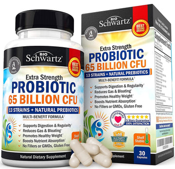 Probiotic 65 Billion - Probiotics with Prebiotic for Women & Men - Lactobacillus 