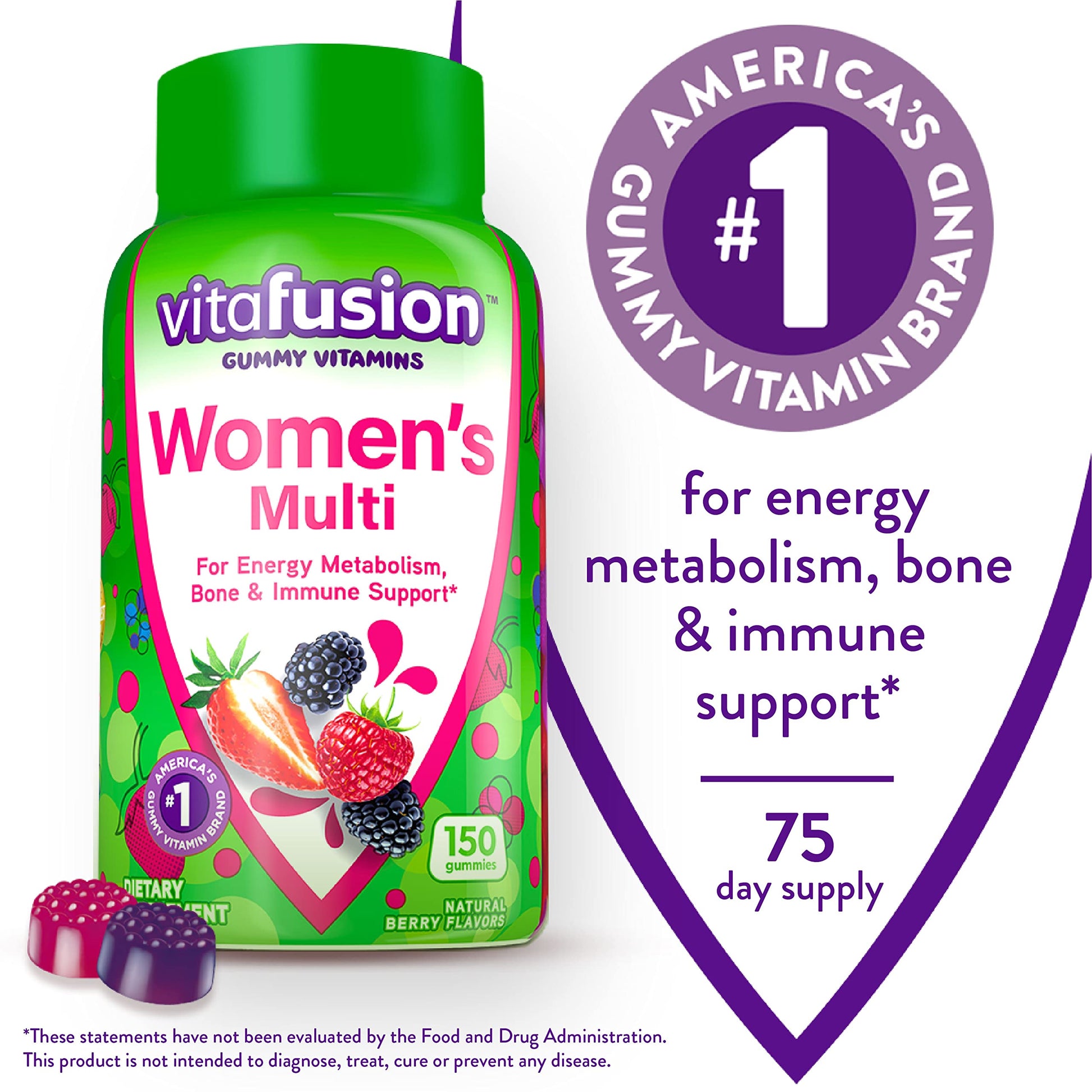 Vitafusion Fiber Well Sugar Free Fiber Supplement & Womens Multivitamin Gummies Vitafusion