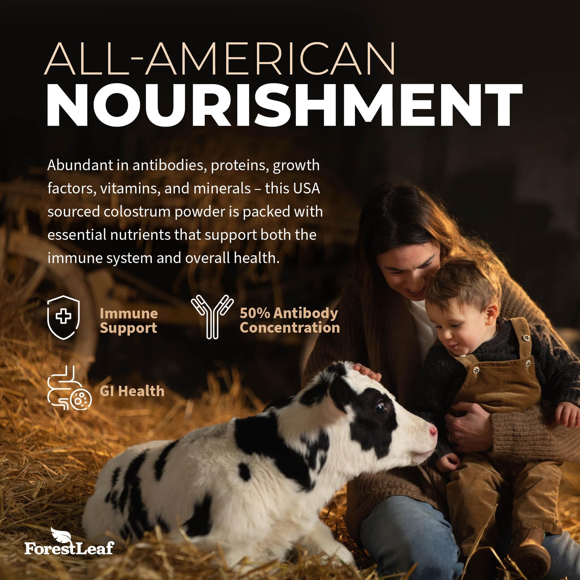 ForestLeaf Colostrum Powder 50% IgG Highest Concentration - Grass Fed Bovine ForestLeaf