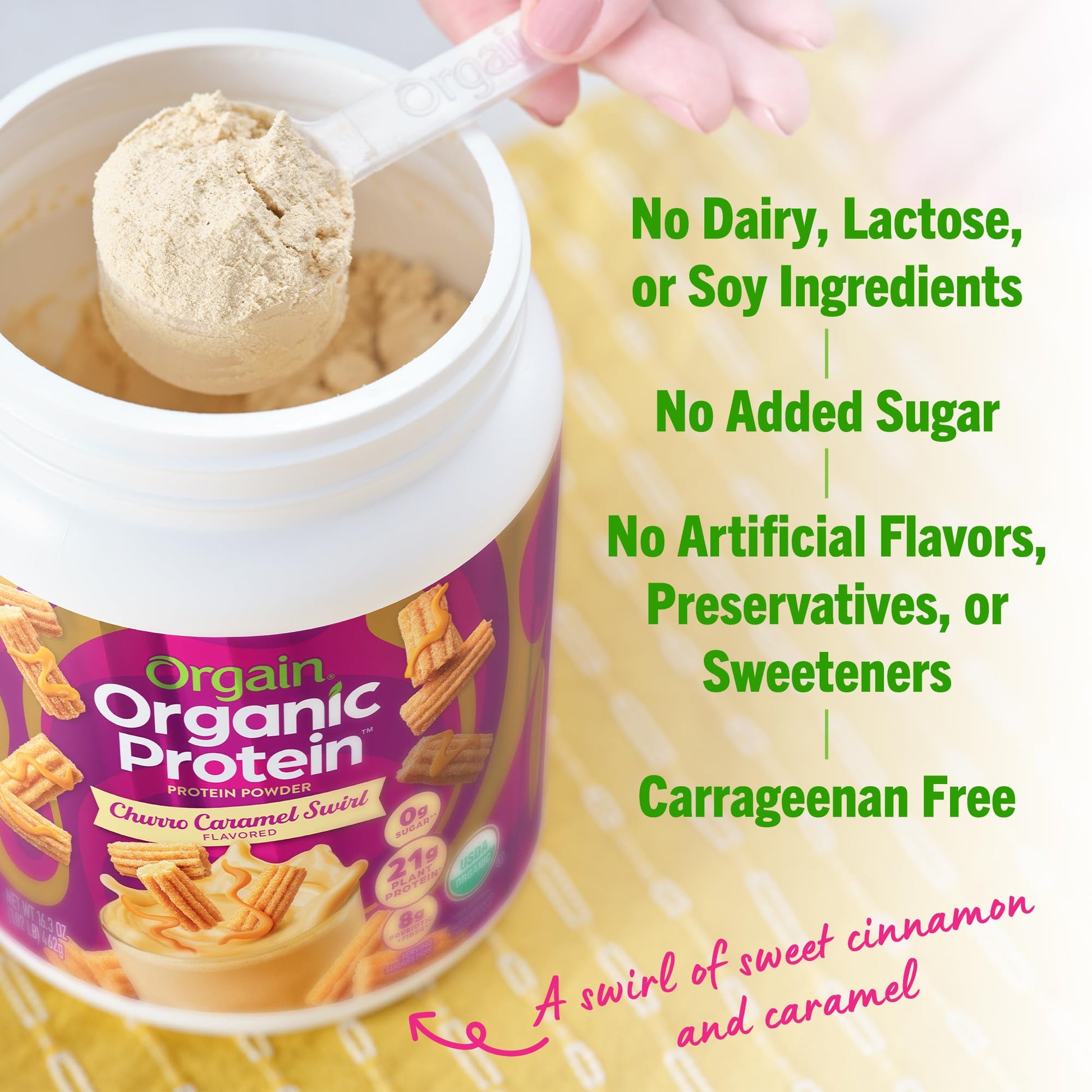 Orgain Organic Vegan Protein Powder, Churro Caramel Swirl - 21g Plant Based Protein Orgain