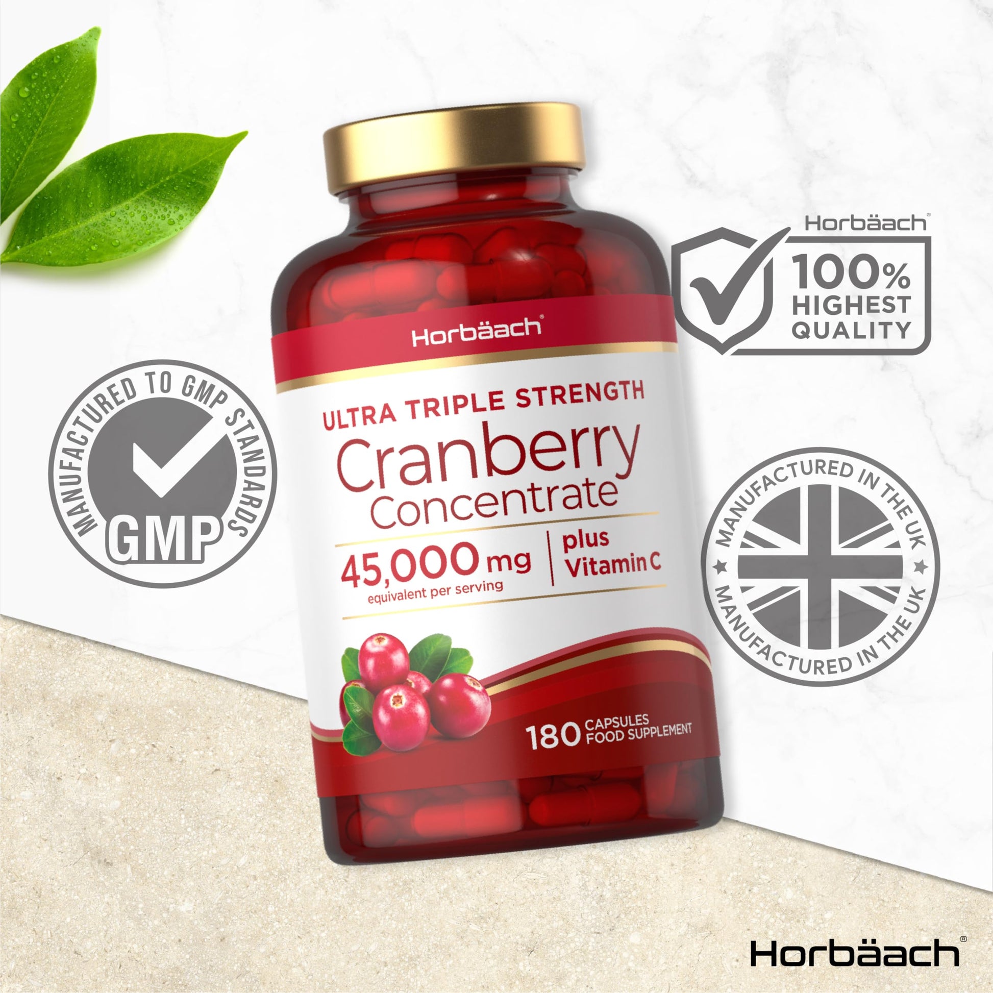 Cranberry Capsules 45,000 mg | High Strength Cranberry Extract with Vitamin C Horbäach