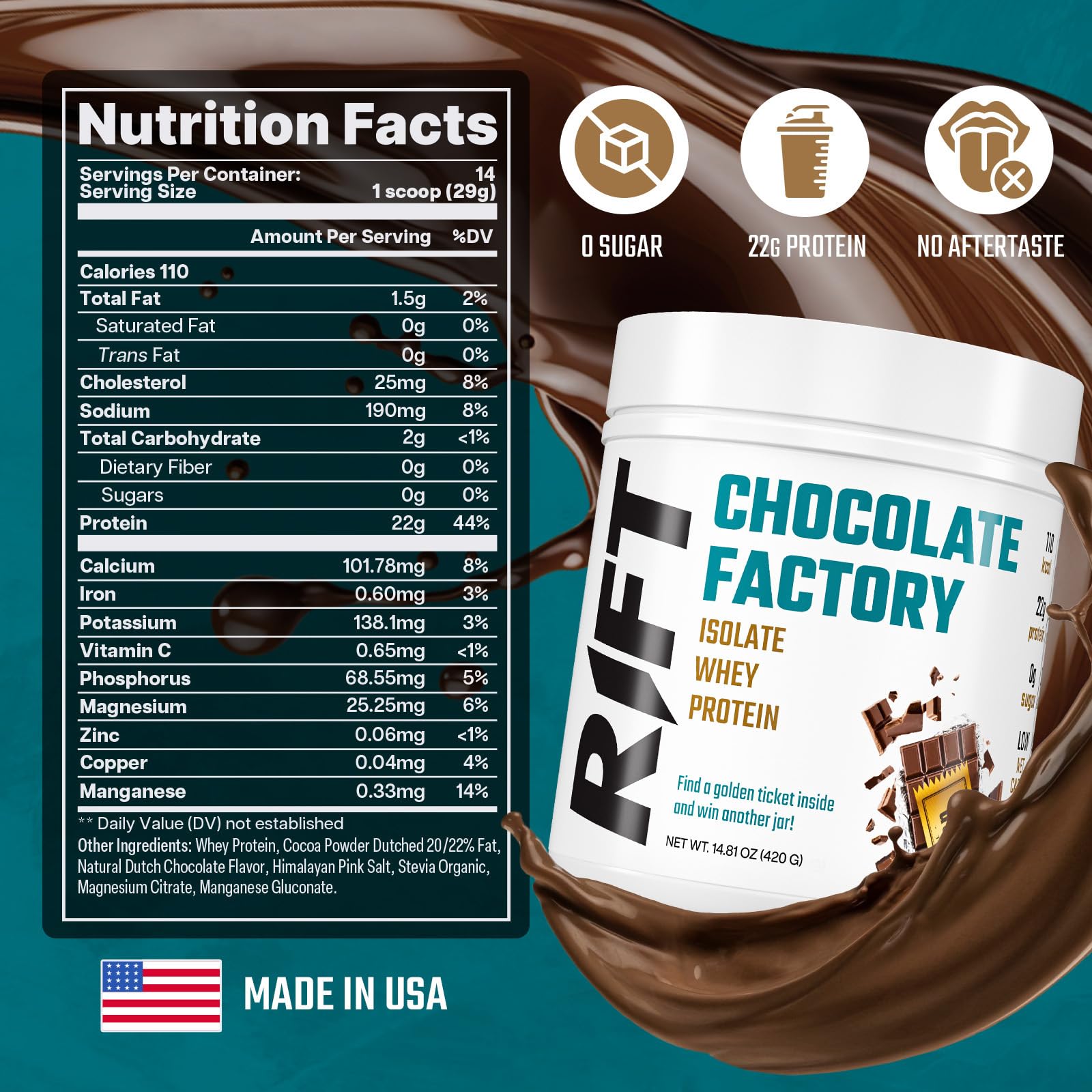 RIFT Chocolate Whey Protein Powder for Adult - Protein Isolate Powder Chocolate RIFT