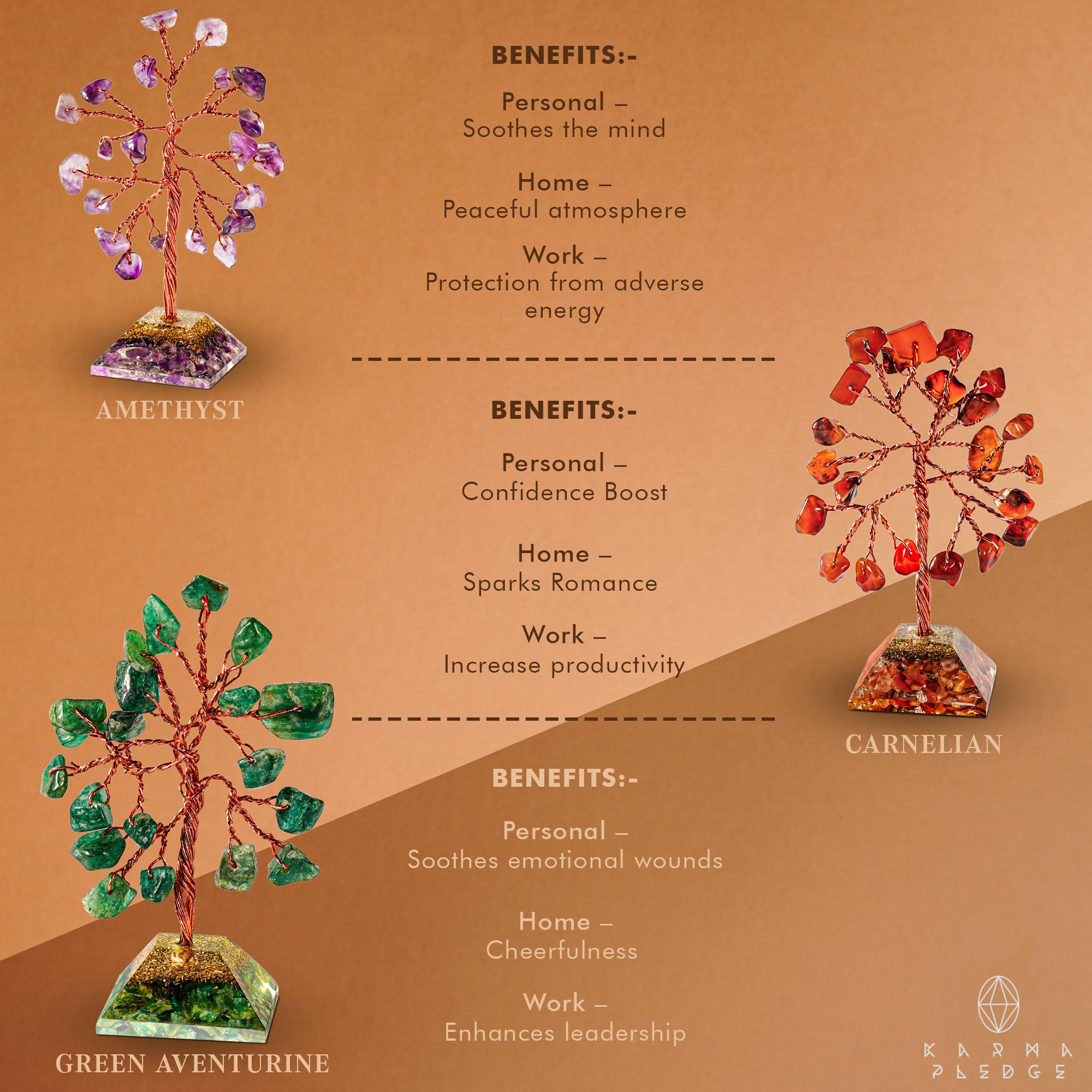 Crystal Tree Tree of Life 7 Chakra Healing Crystals & Stones for Positive Energy, Good Luck Gifts KARMAPLEDGE