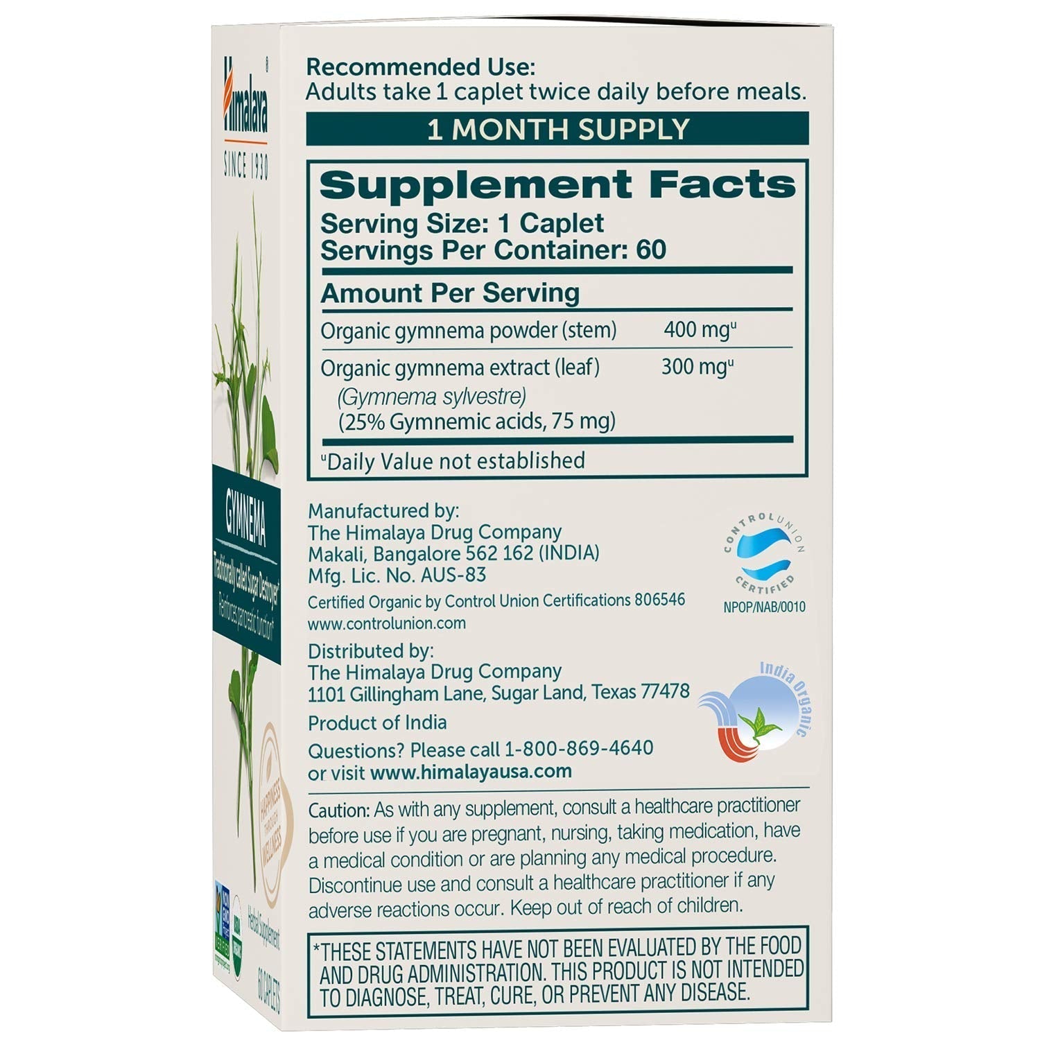 Himalaya Organic Gymnema Herbal Supplement for Weight Management, USDA Certified Himalaya