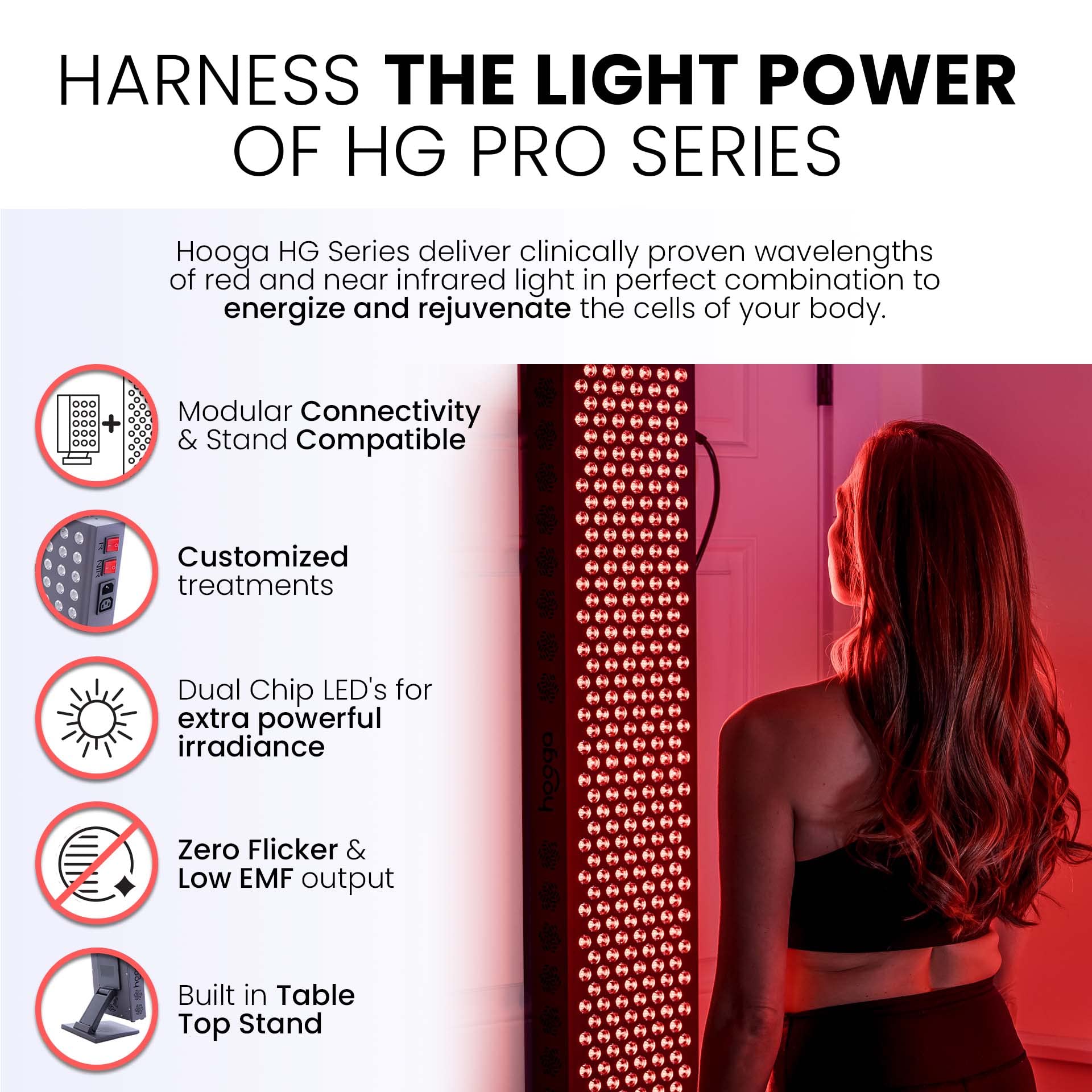 Hooga Red Light Therapy 660nm 850nm Red Near Infrared, Dual Chip Flicker Free LEDs, PRO Series hooga
