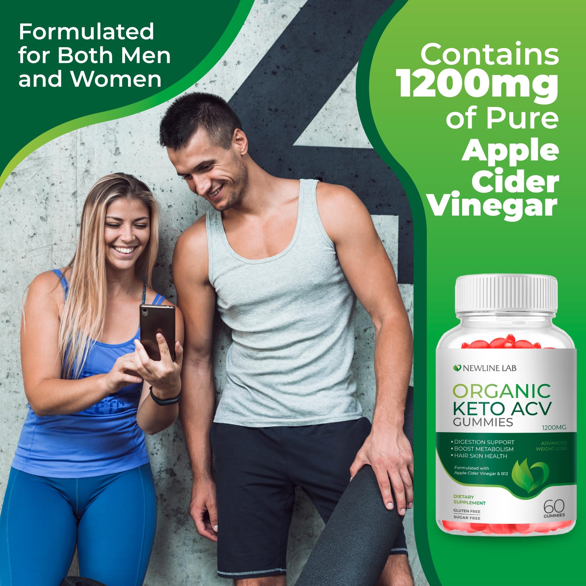 Organic Keto ACV Gummies for Advanced Weight Loss Fat Burn - Sugar Gluten Free Apple Newline Lab