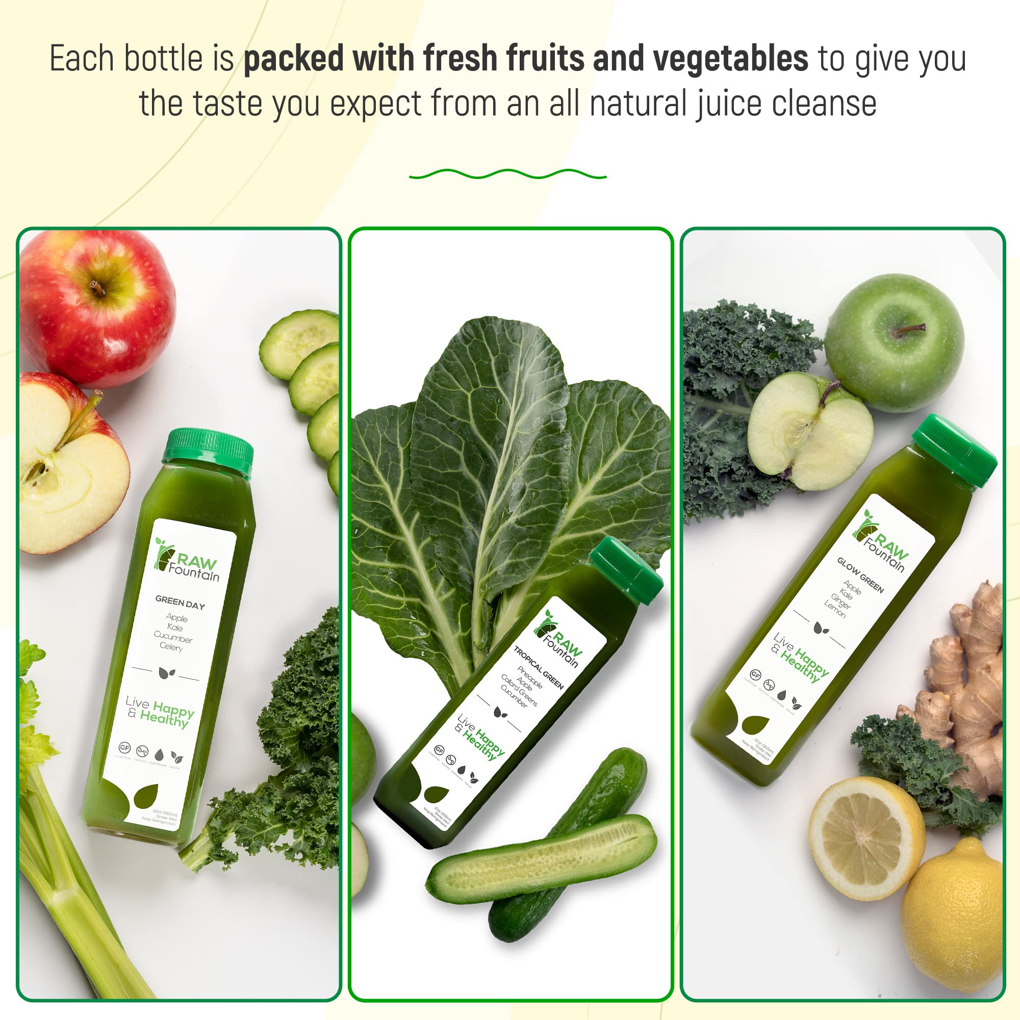 Raw Fountain 5 Day Green Juice Cleanse, All Natural Raw, Vegan Detox, Cold Pressed Raw Fountain