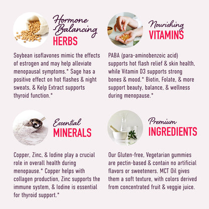 Menopause Support Gummies | Hormone Balance Relief for Hot Flashes, Night Sweats, Mood Swings