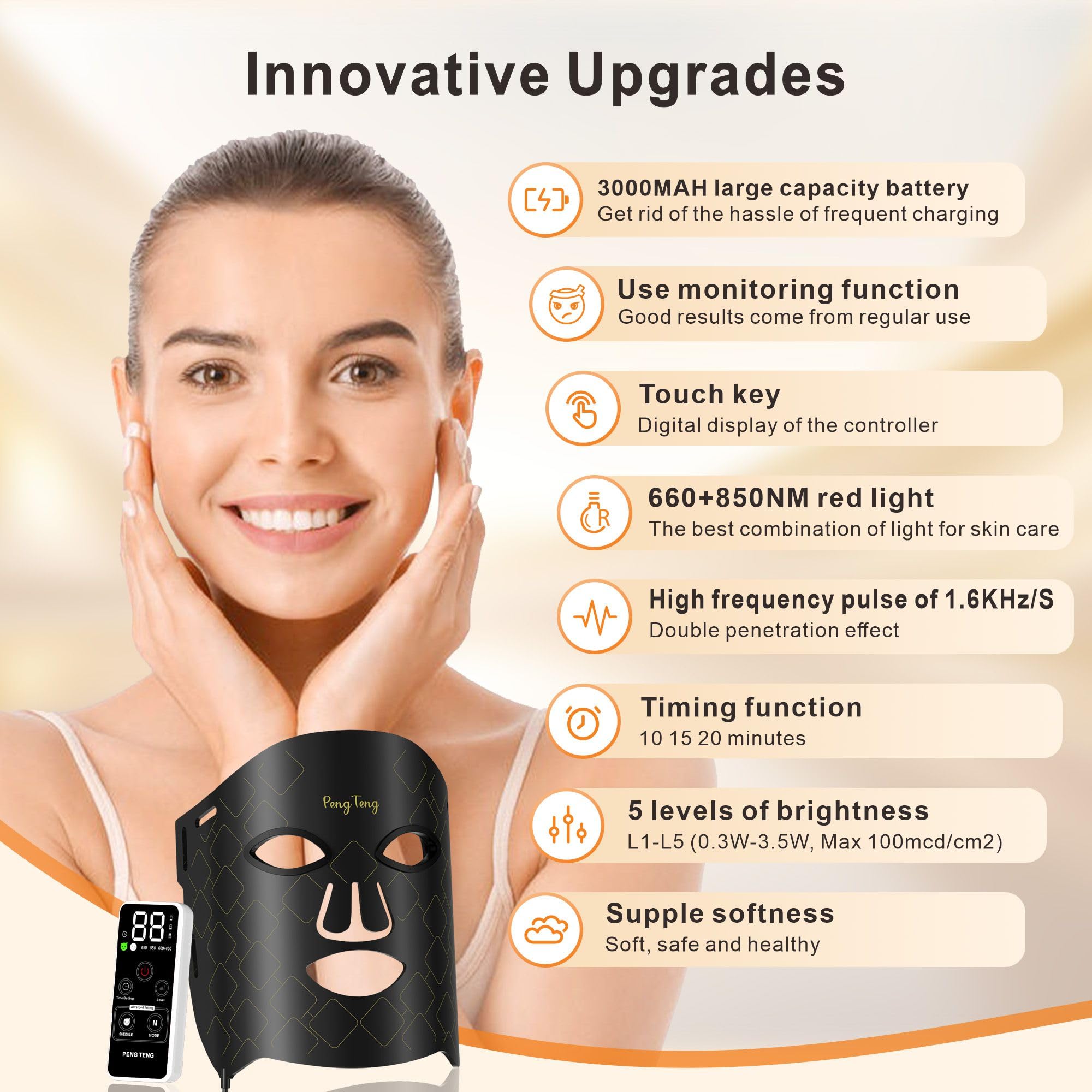 Peng Teng Red Light Therapy for Face, 660NM and 850NM,Innovative use of Monitoring,red Light Therapy Masks PengTeng