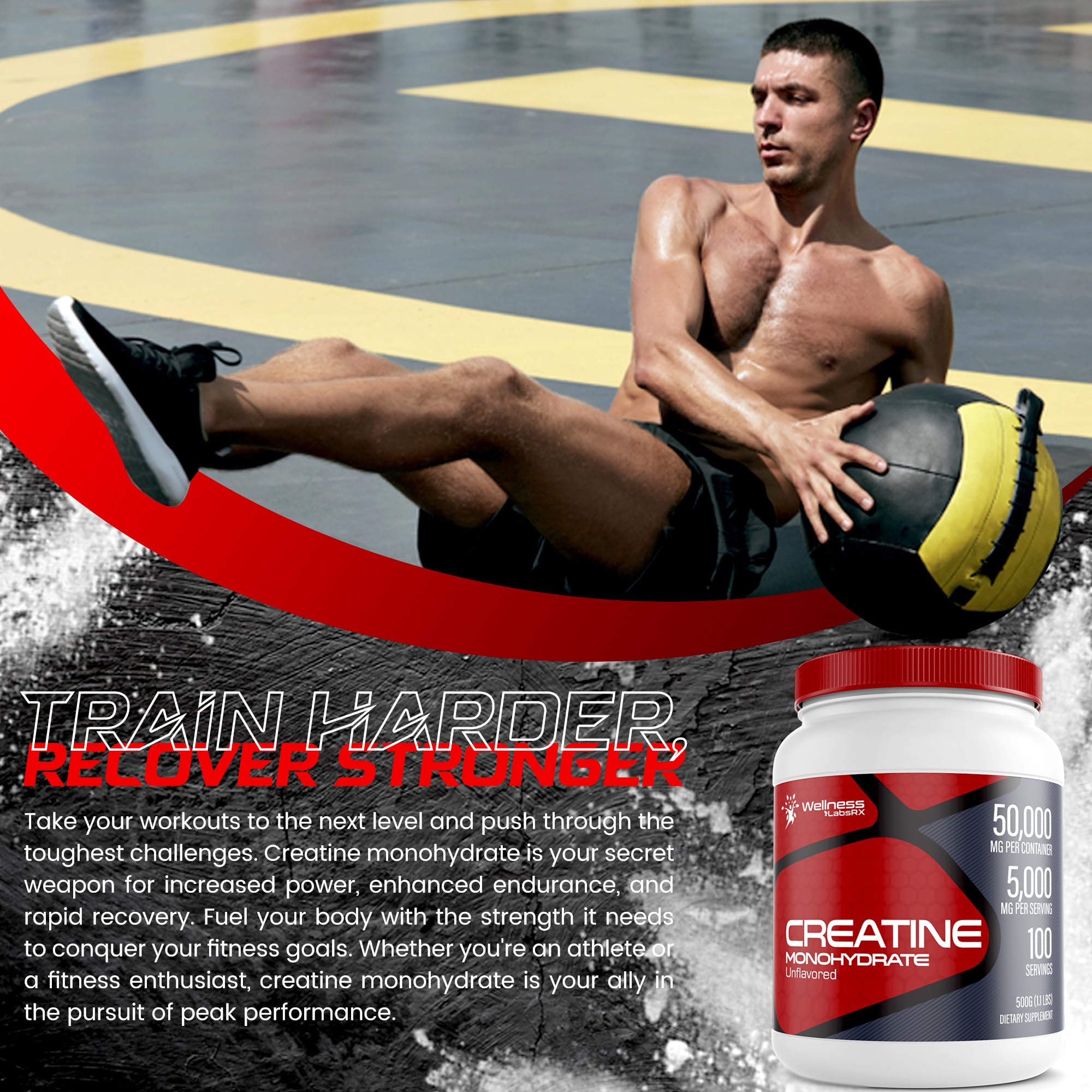 Creatine Monohydrate Powder - 5000mg Micronized for Muscle Growth, Enhanced WELLNESS LABSRX