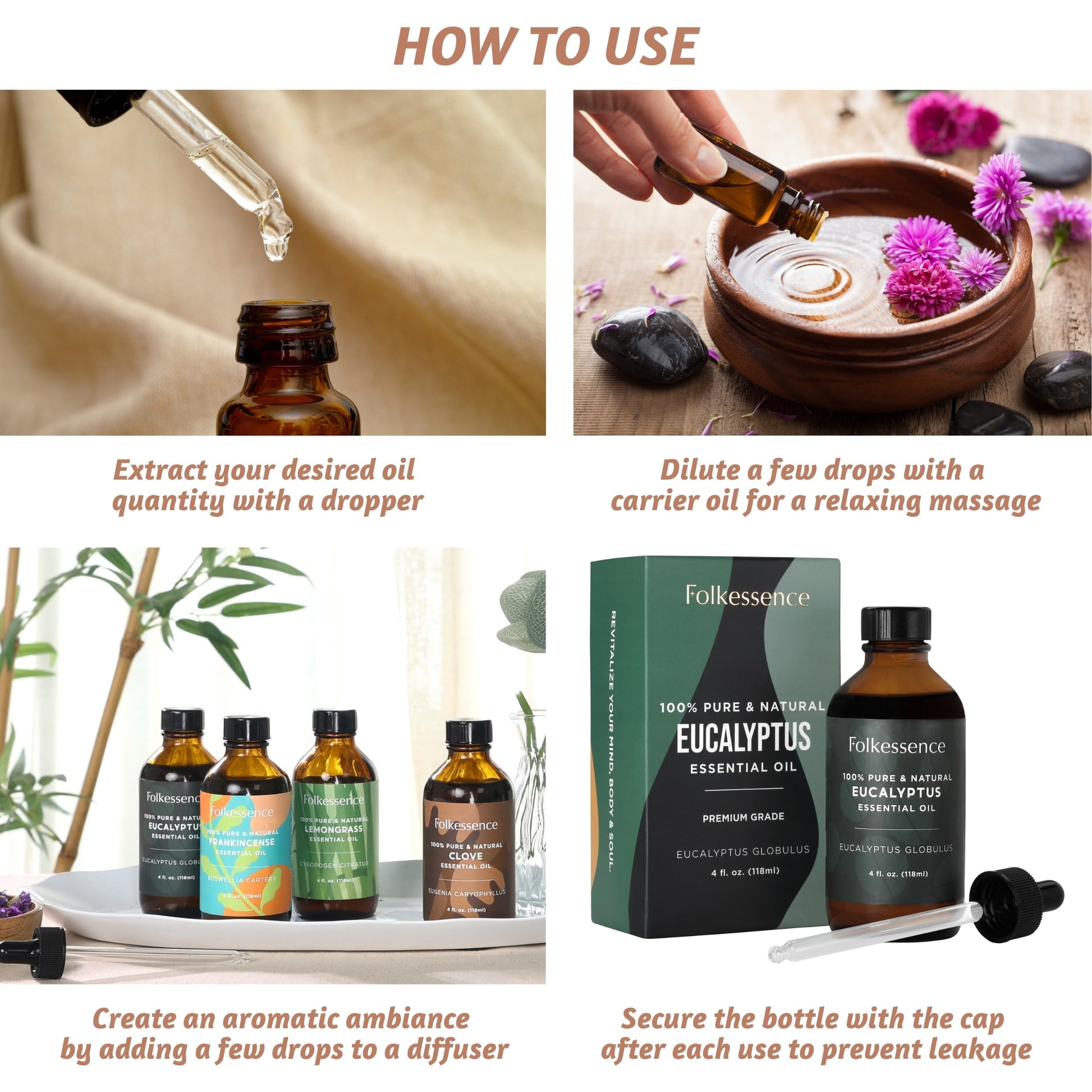 Folkulture Eucalyptus Essential Oil for Diffuser - 4 Fl Oz - 100% Pure, Natural and Undilluted Essential Oil Folkulture