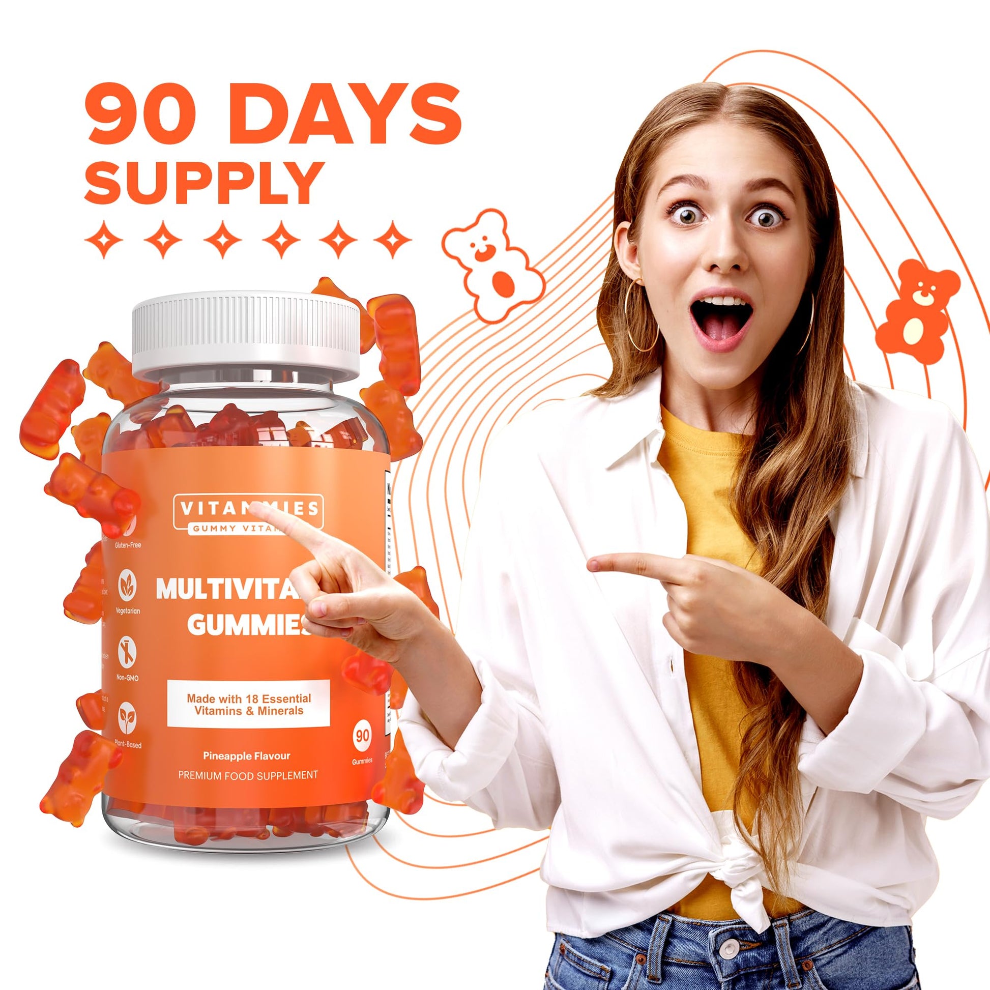 Multivitamin Gummies for Women & Men - 3 Months Supply - 18 Multivitamins & Minerals Vitammies