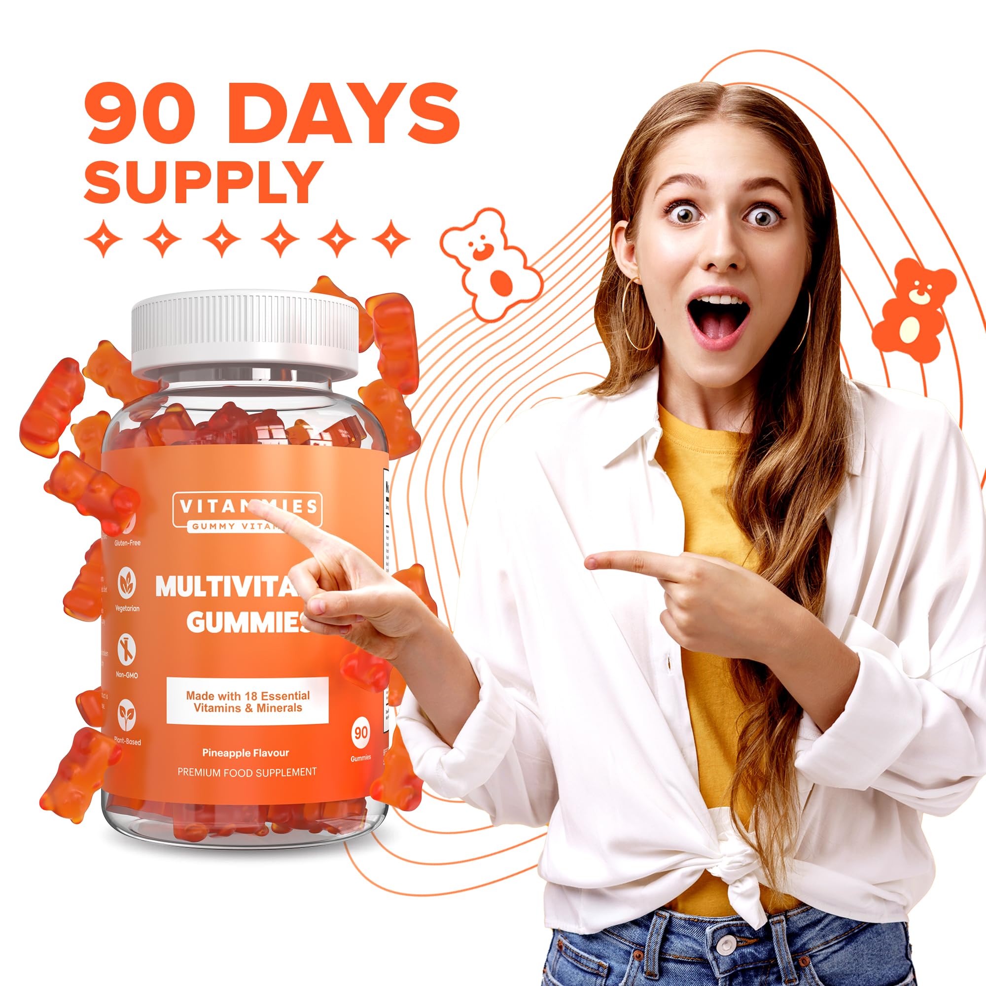 Multivitamin Gummies for Women & Men - 3 Months Supply - 18 Multivitamins & Minerals Vitammies