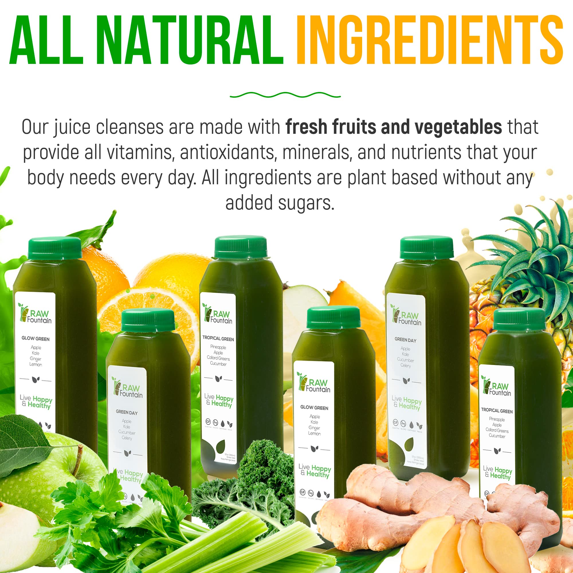 Raw Fountain 5 Day Green Juice Cleanse, All Natural Raw, Vegan Detox, Cold Pressed Raw Fountain