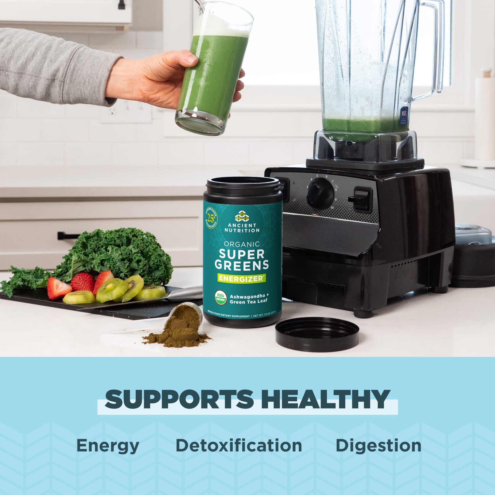 Ancient Nutrition Supergreens Energizer Powder, Organic Superfood Powder with Caffeine Ancient Nutrition