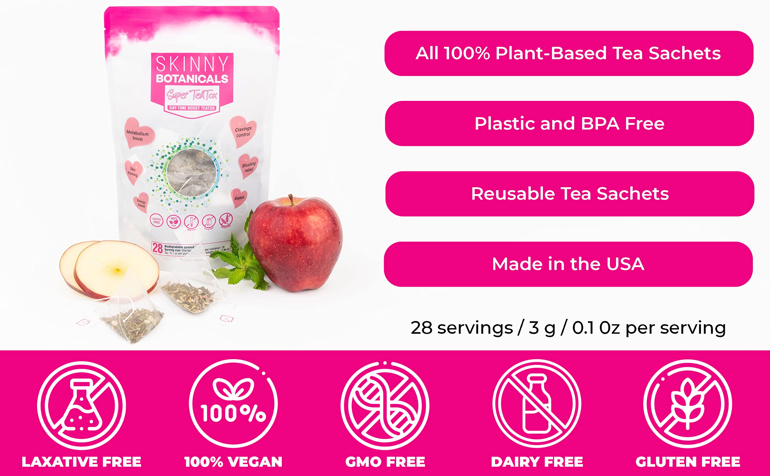 Skinny Botanicals Daytime Detox Tea for Body Cleanse All Natural - Laxative-Free, Supports Skinny Botanicals