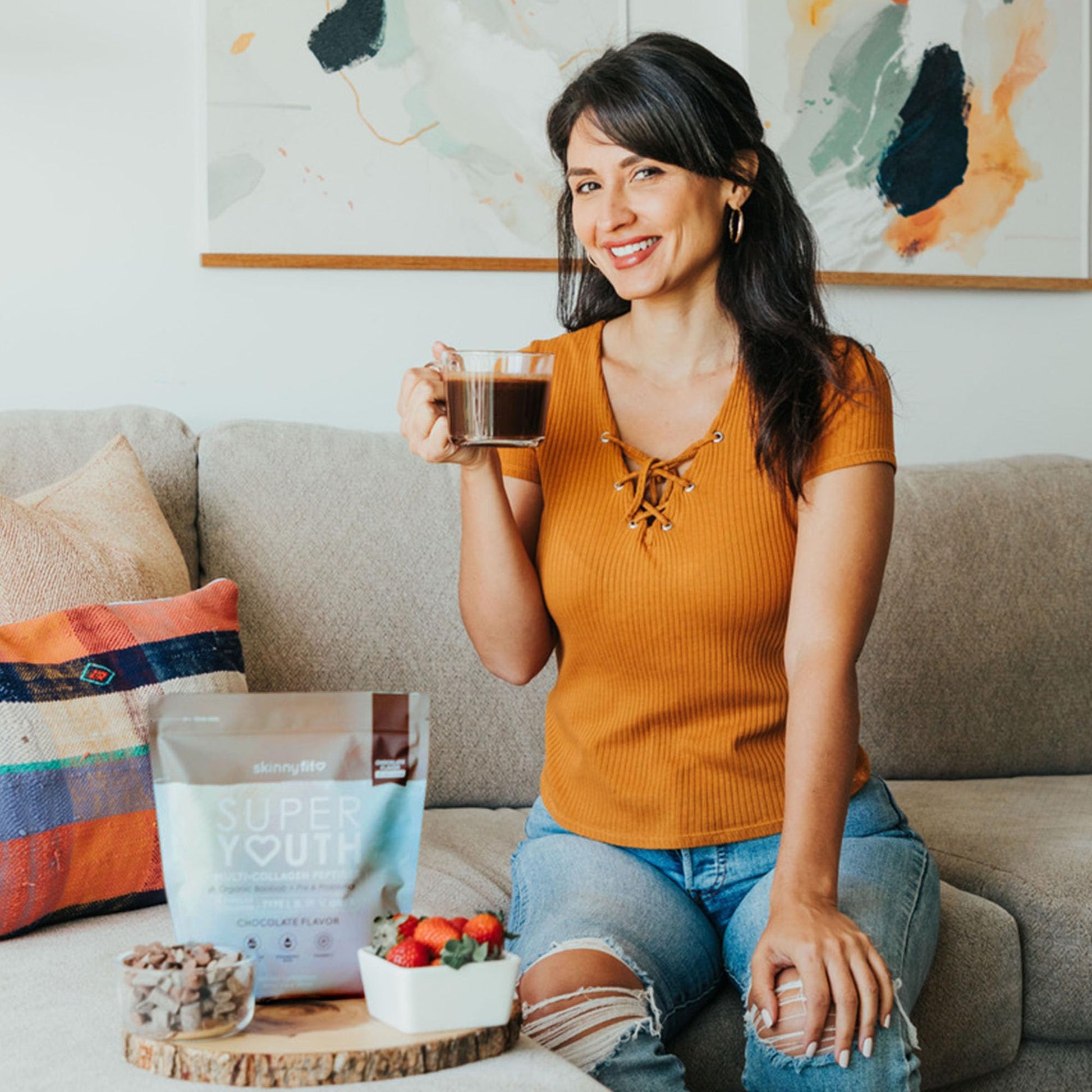 SkinnyFit Super Youth Chocolate Multi-Collagen Peptides + Probiotics, Baobab Fiber SkinnyFit