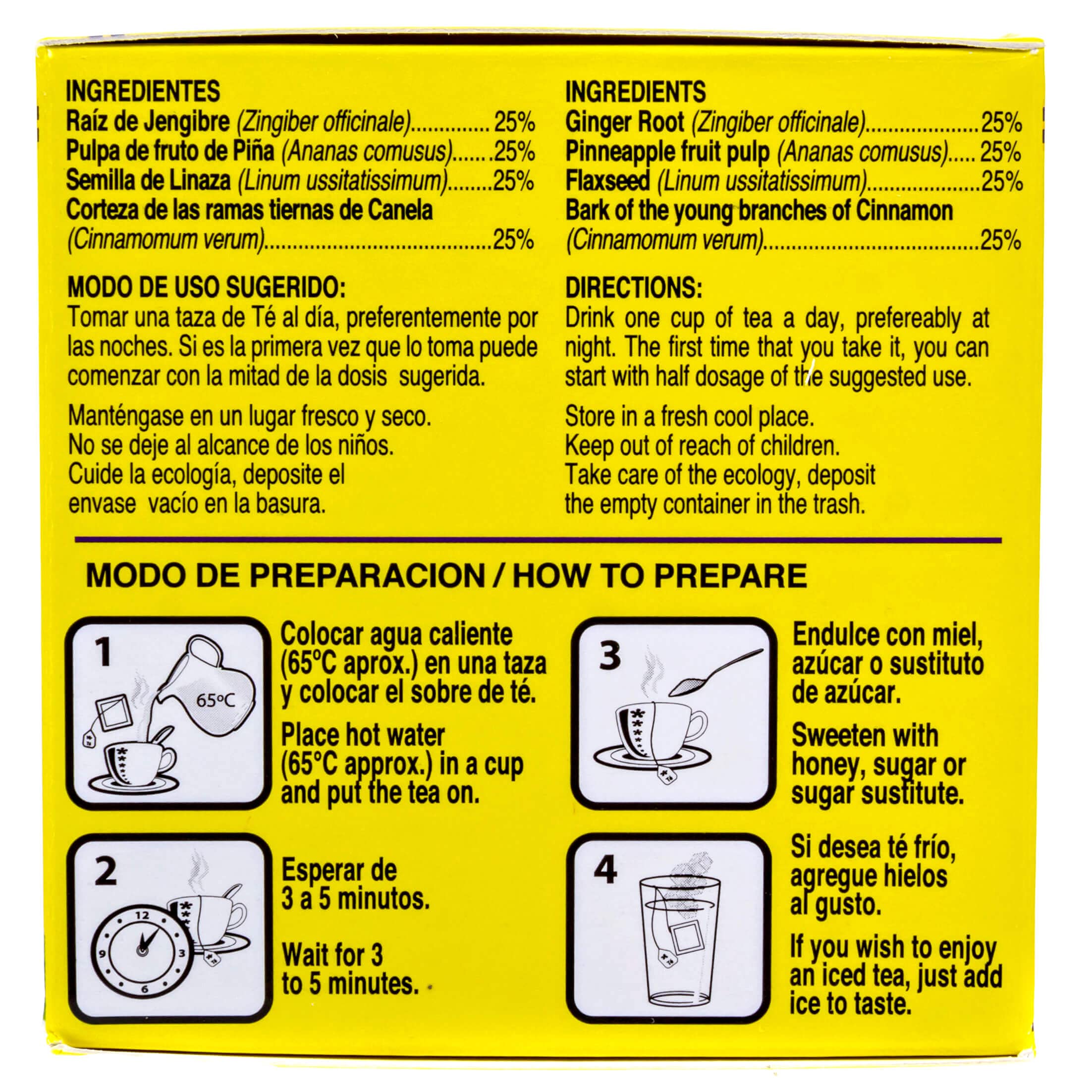 Tea CHUPA Panza, Tea Based ONGINGER Root, PINNEAPPLE, Flaxseed & Cinnamon GN+Vida