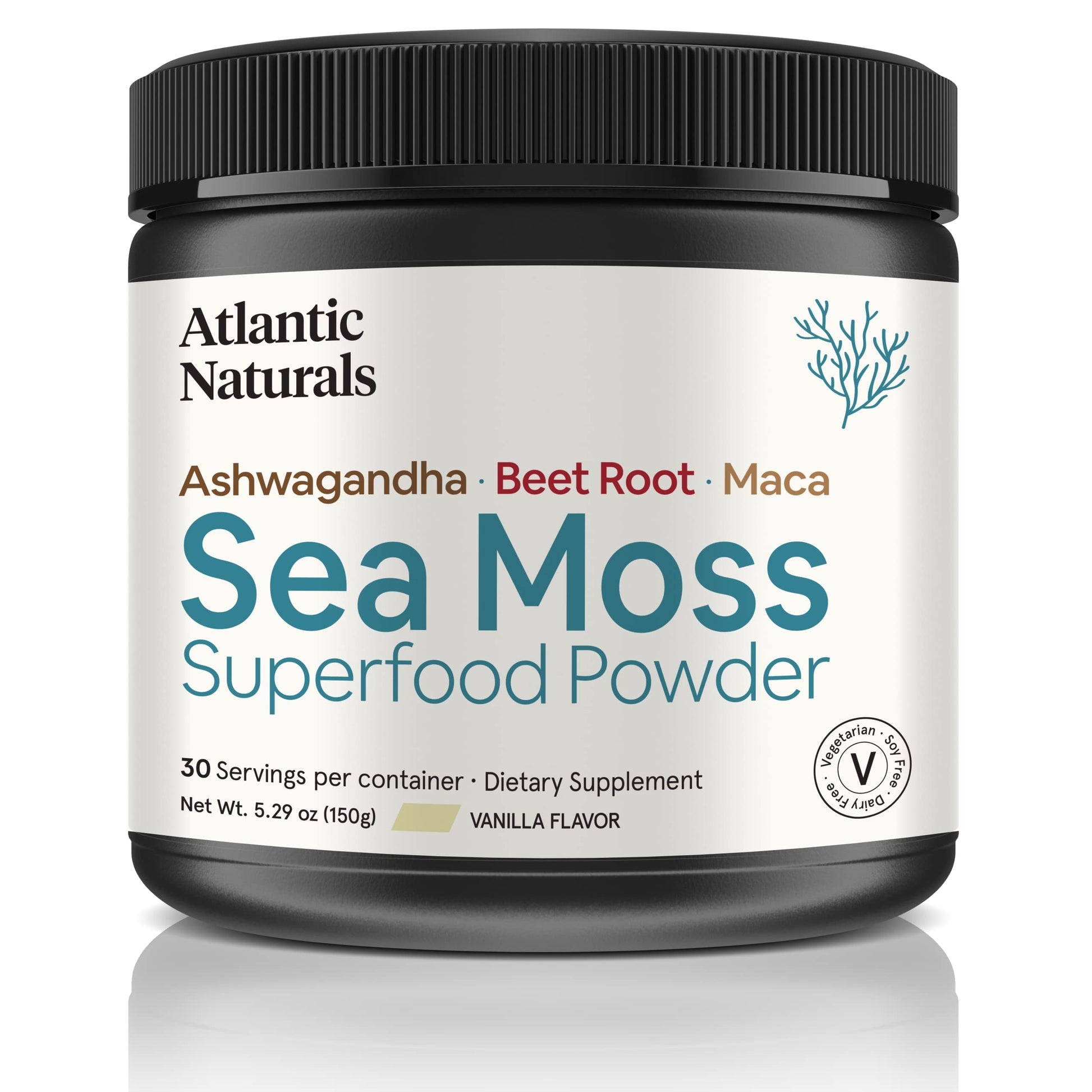 Organic Sea Moss Superfood Powder with Ashwagandha, Beet Root, and Maca Atlantic Naturals