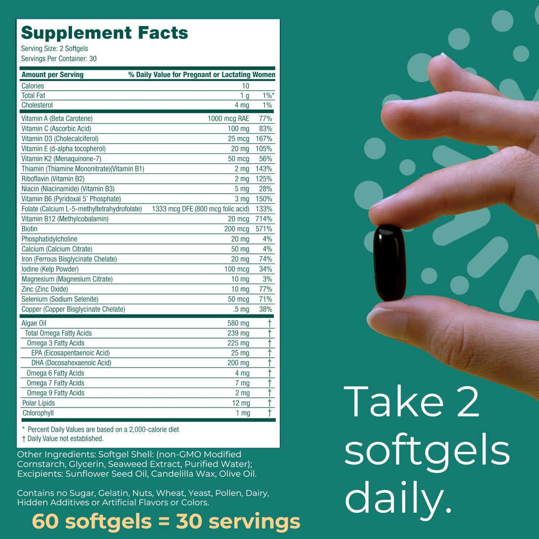 Iwi Life Prenatal Multivitamin, 60 Softgels (30 Servings), Vegan, Plant-Based Algae Omega 3