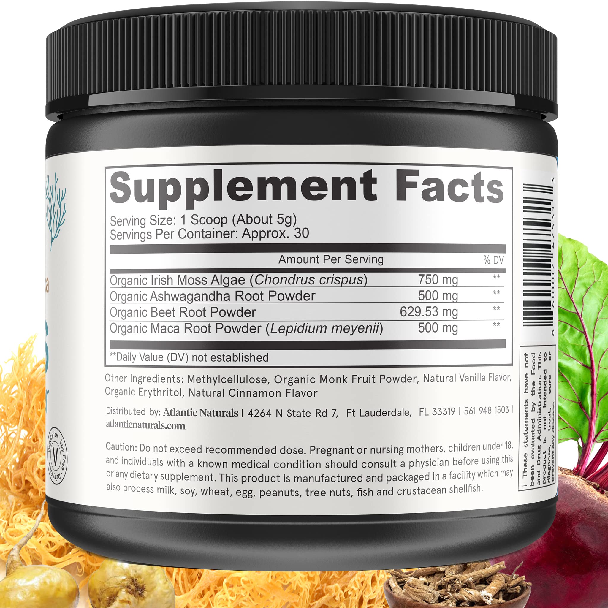 Organic Sea Moss Superfood Powder with Ashwagandha, Beet Root, and Maca Atlantic Naturals