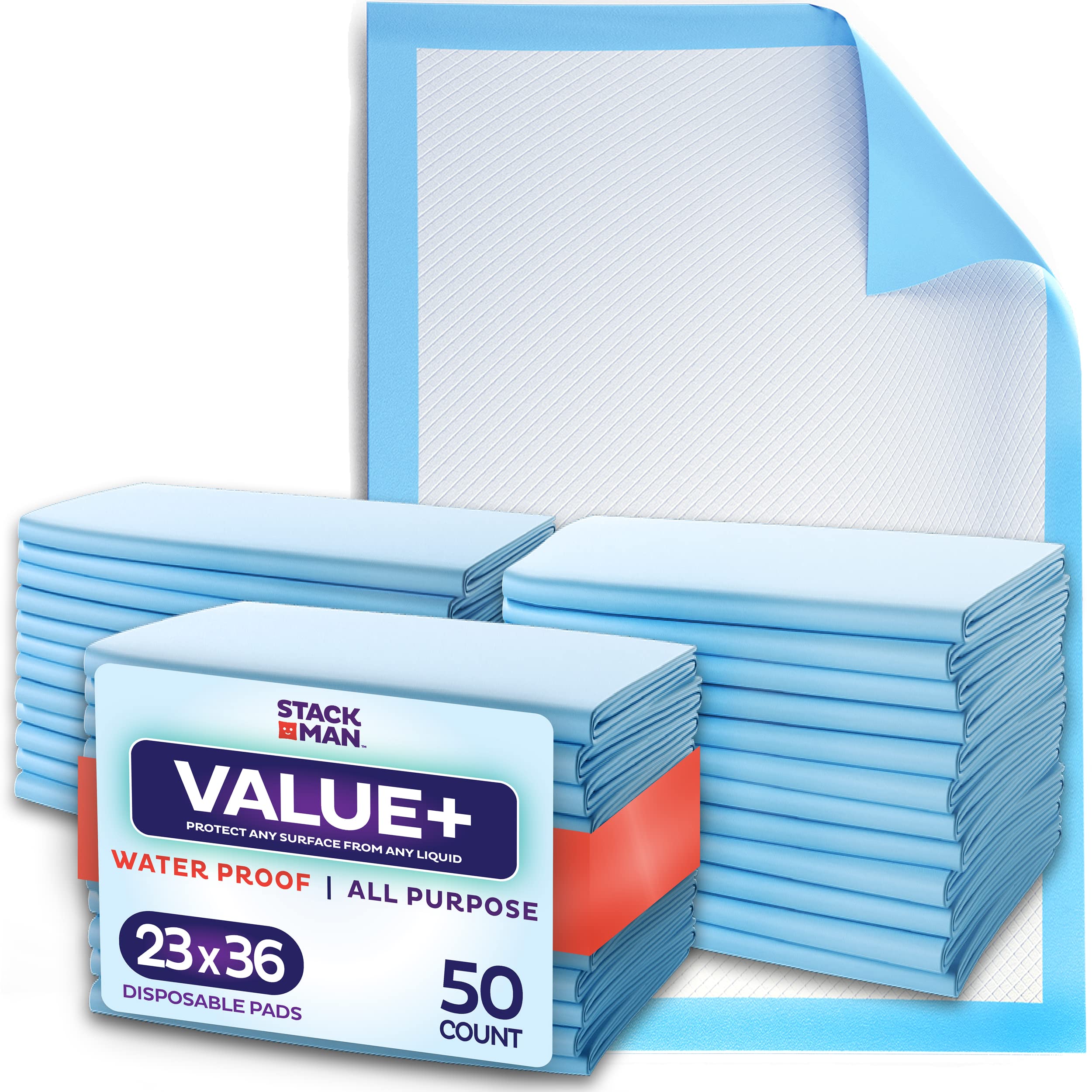 Chucks Pads Disposable [50-Pack] Underpads 23x36 Incontinence Chux Stack Man
