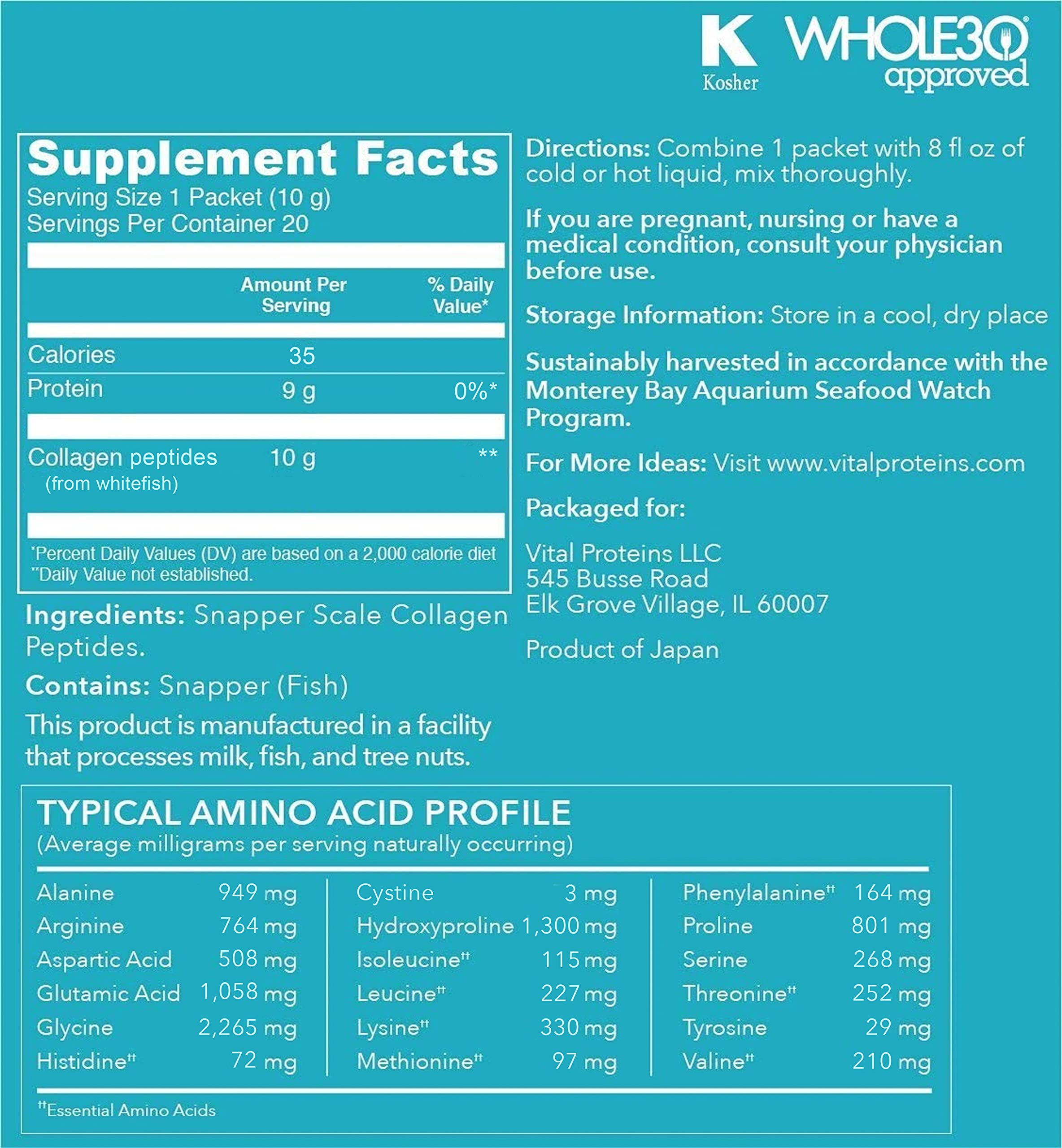 Vital Proteins Unflavored Marine Collagen 20 Pack, 0.35 OZ Vital Proteins