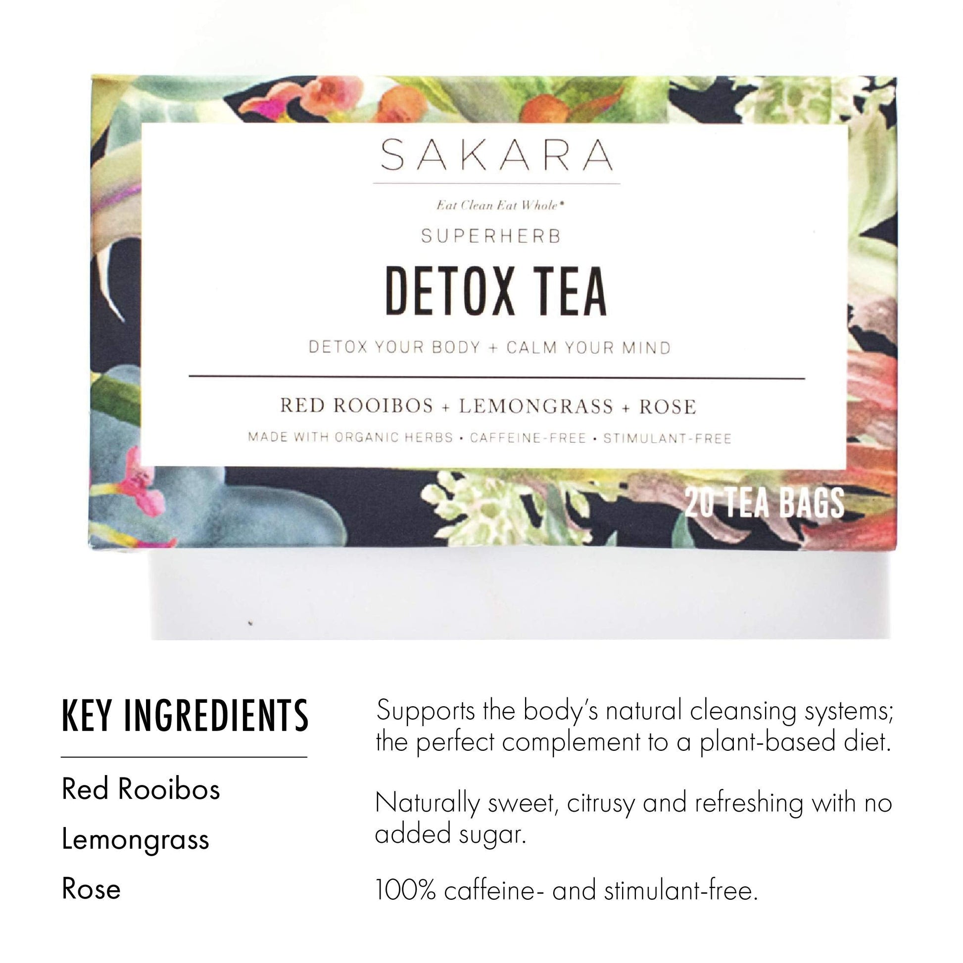 Sakara Detox Tea - Herbal Tea with Rose Petals, Lemon Peel, Lemongrass, & Rooibos SAKARA