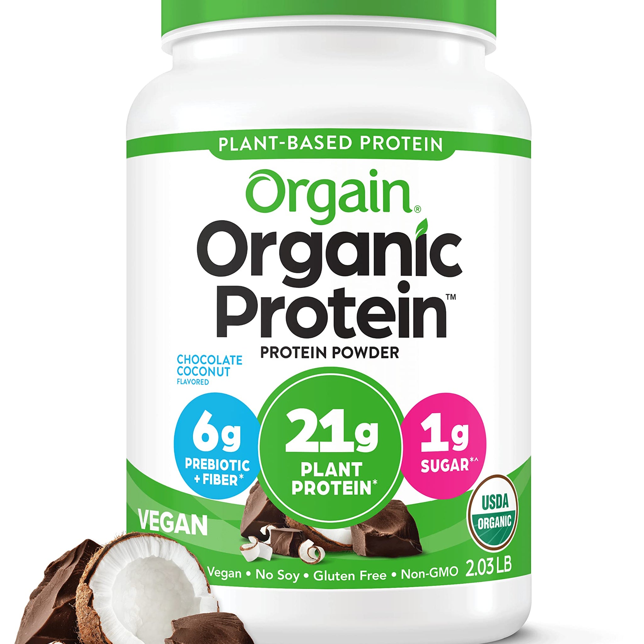 Orgain Organic Vegan Protein Powder, Chocolate Coconut - 21g of Plant Based Protein