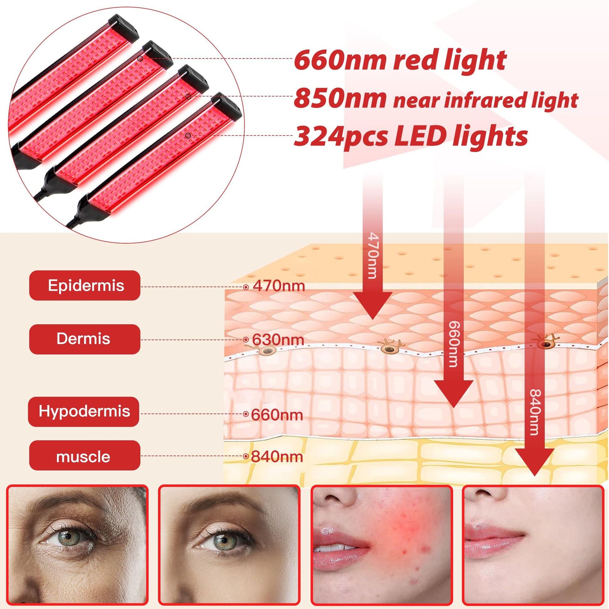 Dexnump Red Light Therapy for Face, 324 LEDs Red Light Therapy Lamp Height Free Adjustment Infrared Dexnump
