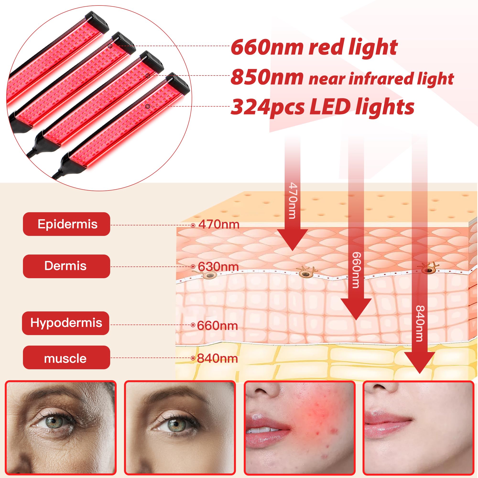 Dexnump Red Light Therapy for Face, 324 LEDs Red Light Therapy Lamp Height Free Adjustment Infrared Dexnump