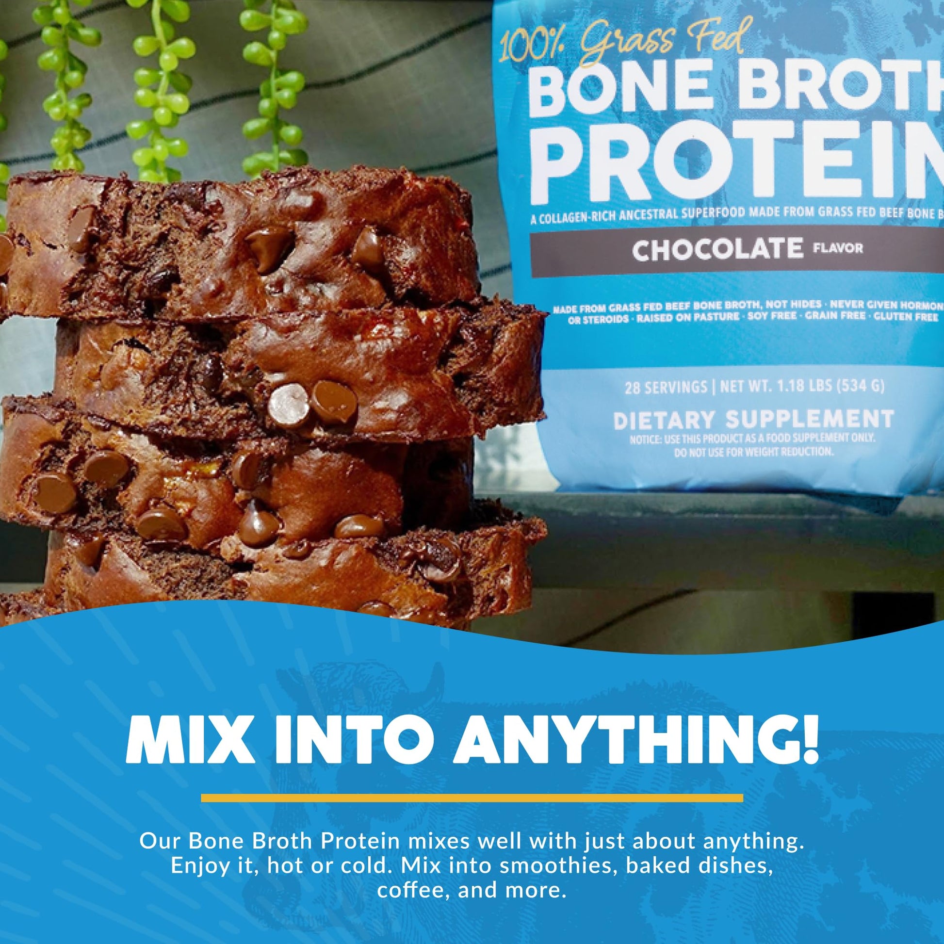 Paleovalley 100% Grass Fed Bone Broth Protein Powder - Chocolate - Rich in Collagen Paleovalley