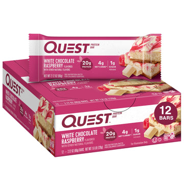 Quest Nutrition White Chocolate Raspberry Protein Bars, High Protein, Low Carb, Gluten Free