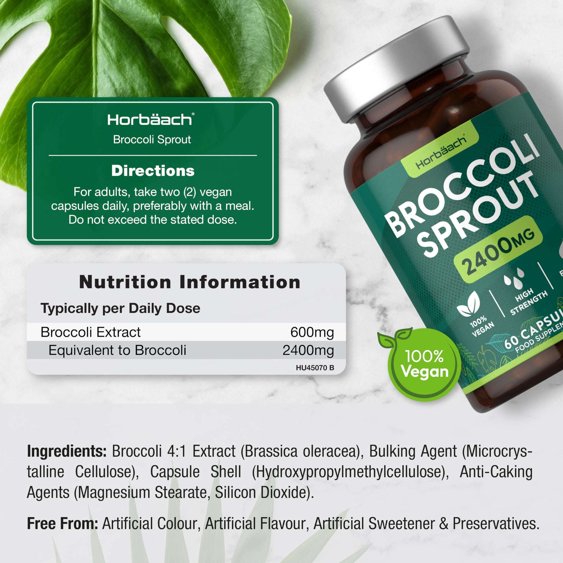 Broccoli Sprout Extract | Activated Sulforaphane Supplement | 2400mg Capsules | 60 Ct Horbäach