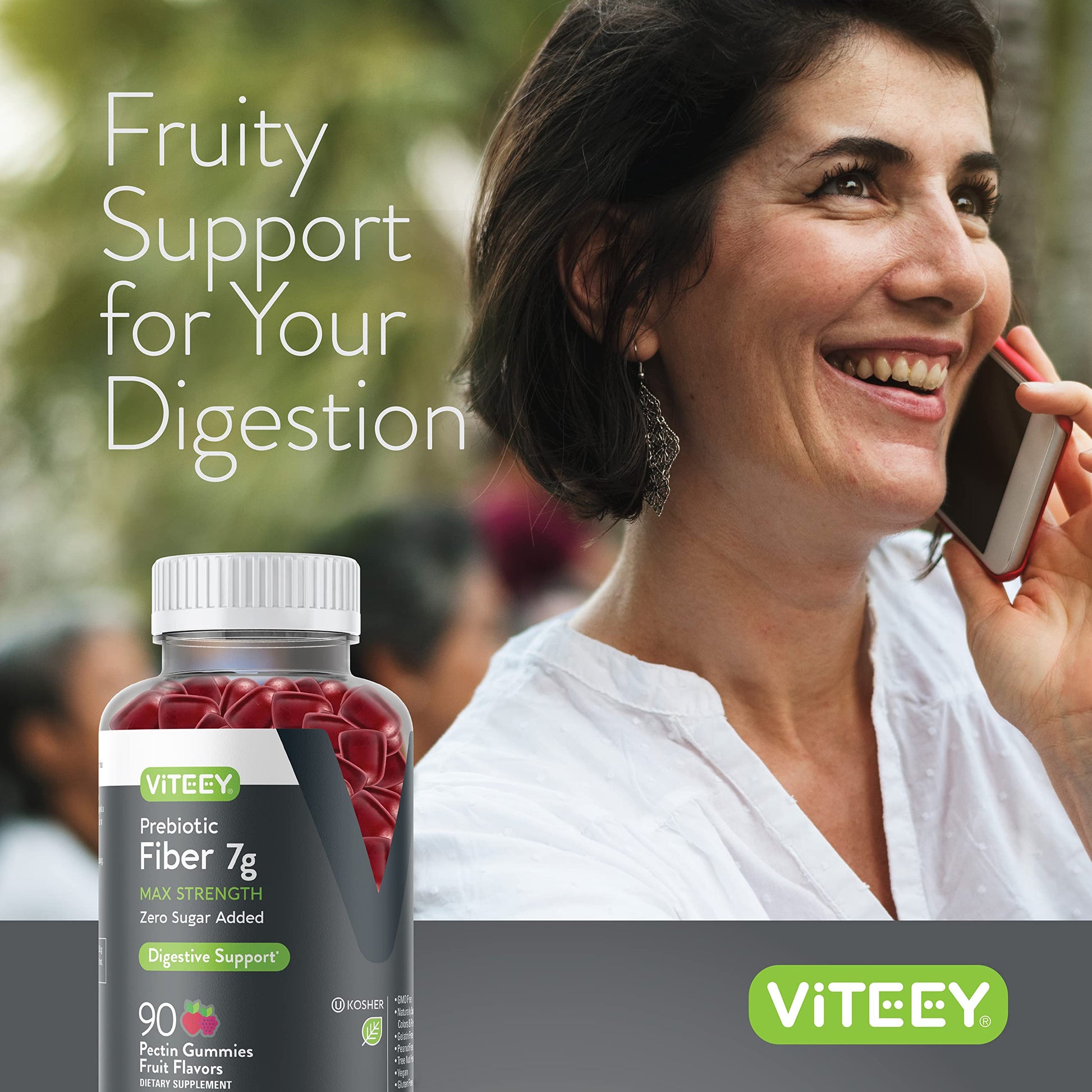 Prebiotic Fiber Gummies 7G Extra Strength [Zero Sugar Added] Digestive Heath Regularity Viteey