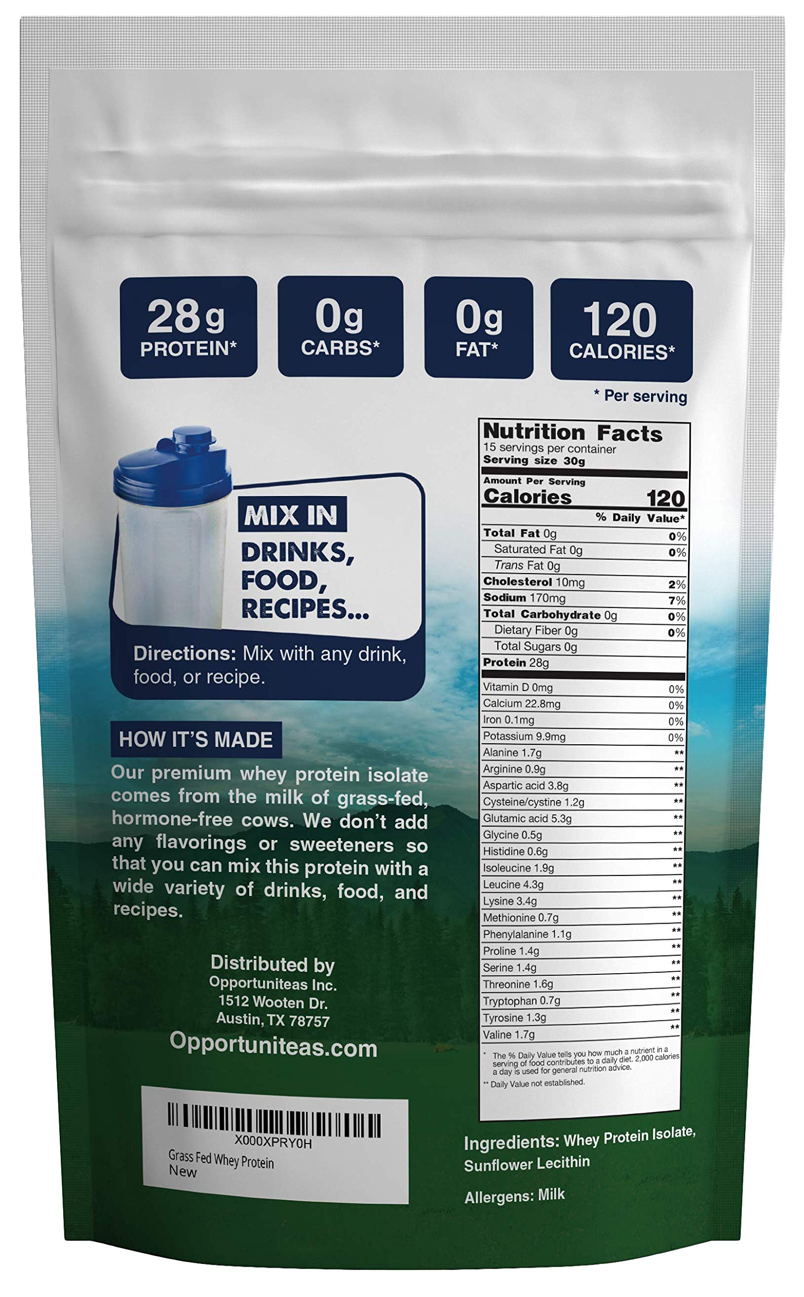 Opportuniteas Grass Fed Whey Protein Isolate Powder - Unflavored Whey Protein Isolate Opportuniteas