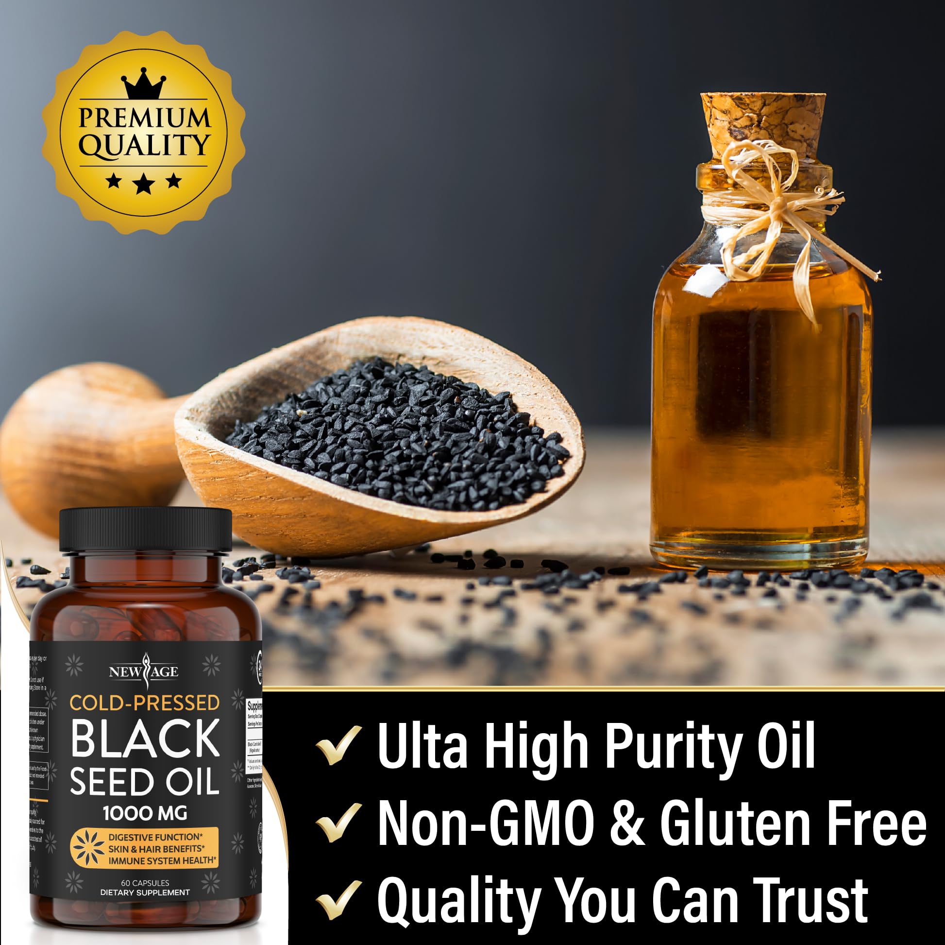 Black Seed Oil Softgel Capsules - Premium Cold-Pressed Nigella Sativa Producing Pure NEW AGE