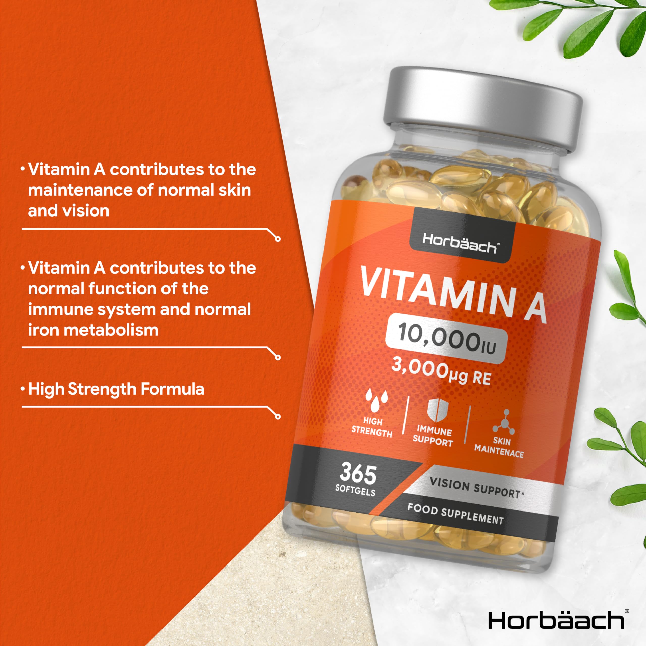 Vitamin A Capsules 10,000iu | 365 Count (1 Year Supply) | High Strength Vitamin A Supplem Horbäach