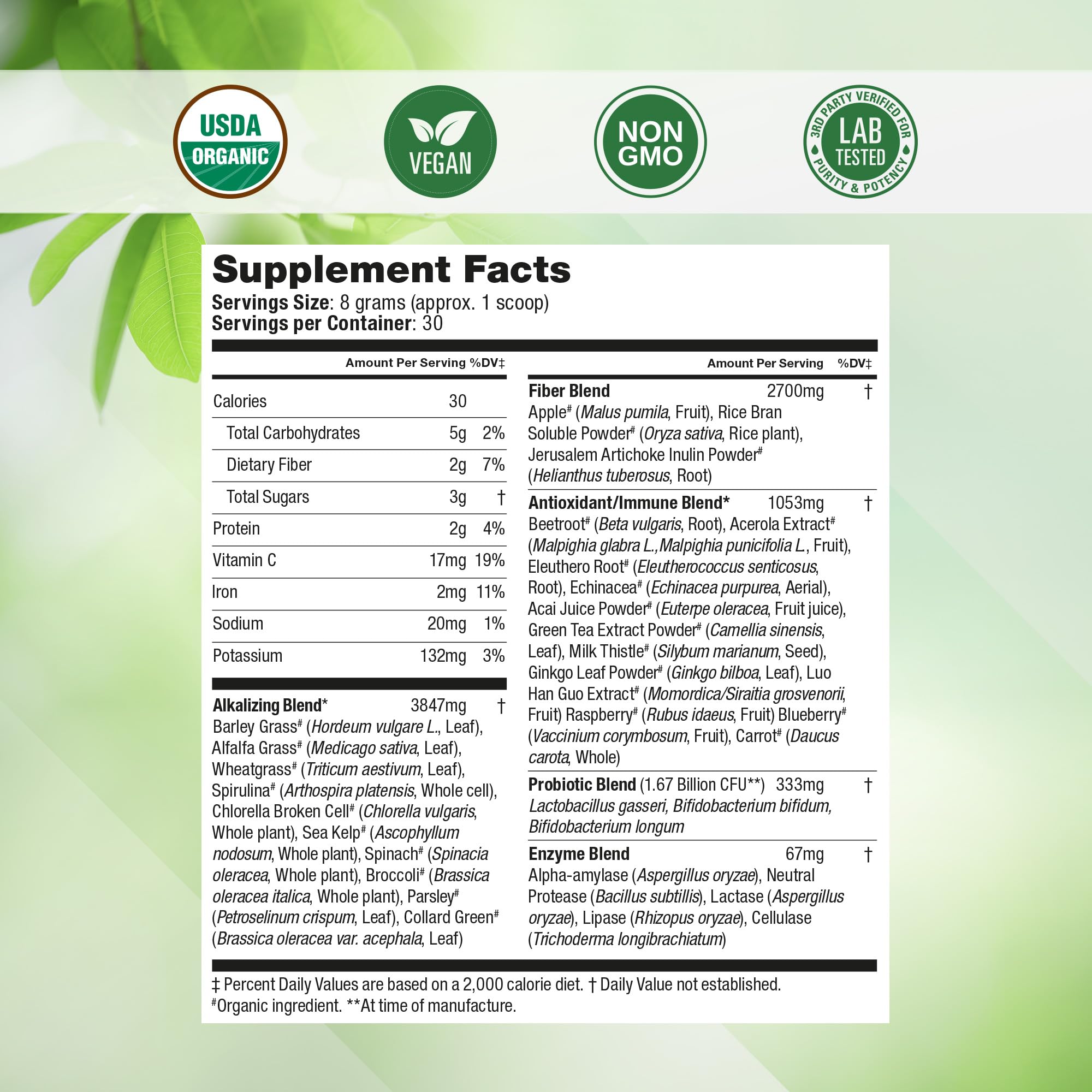 Super Greens Daily Greens Superfood Powder - Certified USDA Organic Green Powder Nested Naturals