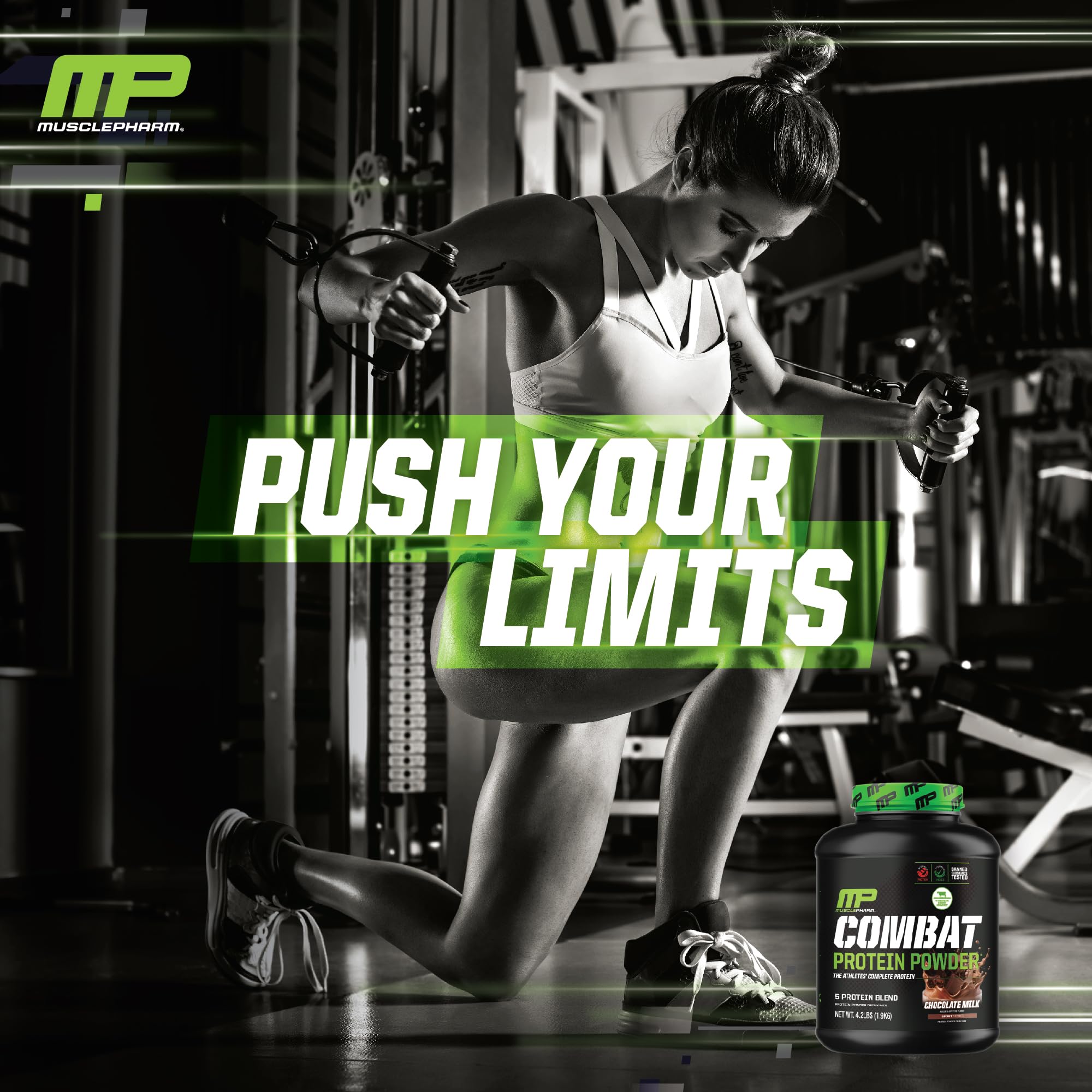 MusclePharm Combat Protein Powder, Chocolate Milk - 4 lb - Gluten Free - 52 Servings Muscle Pharm