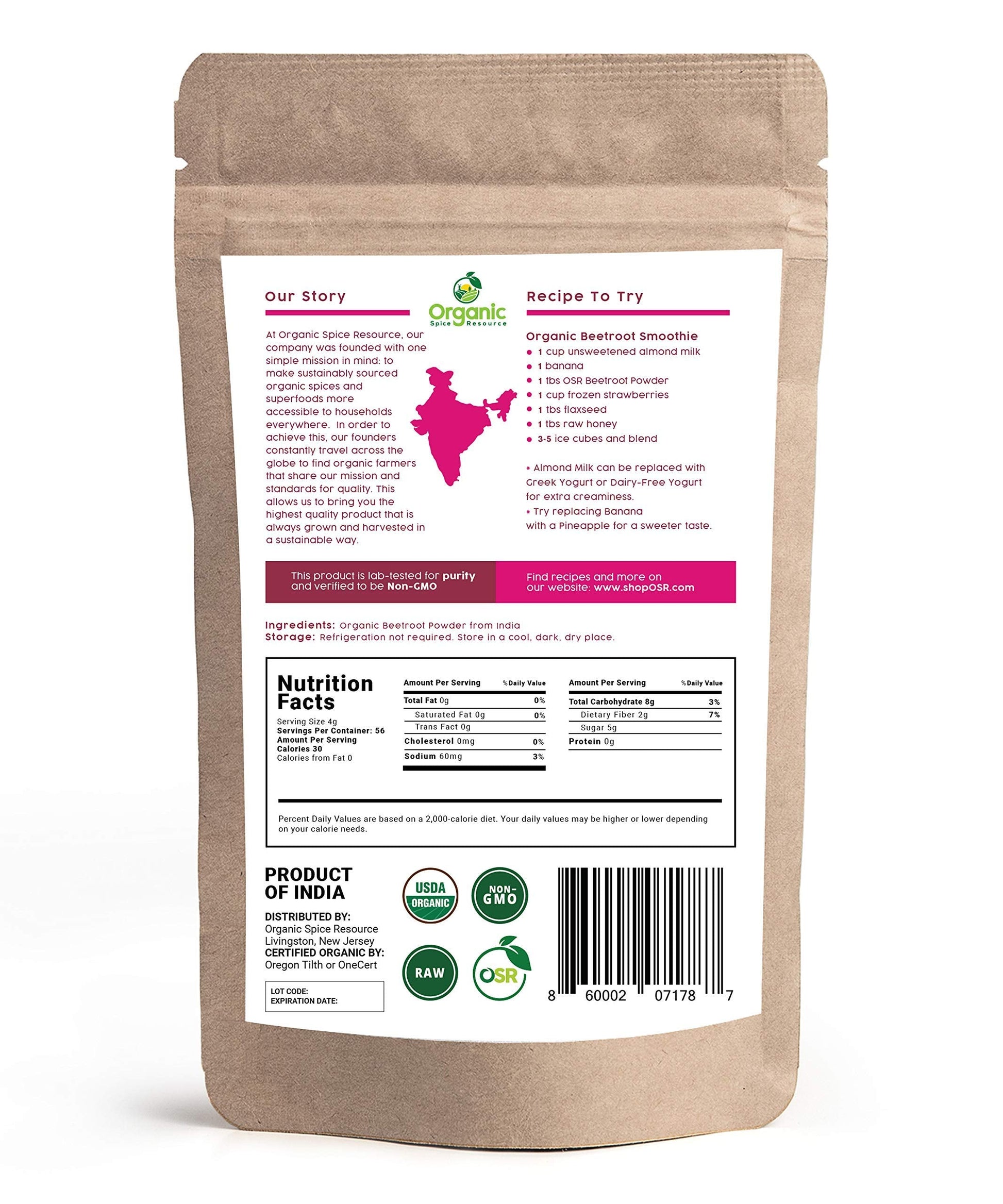Organic Beet Root Powder | 8 oz or 226g | USDA Organic Approved, Raw and Non GMO Organic Spice Resource