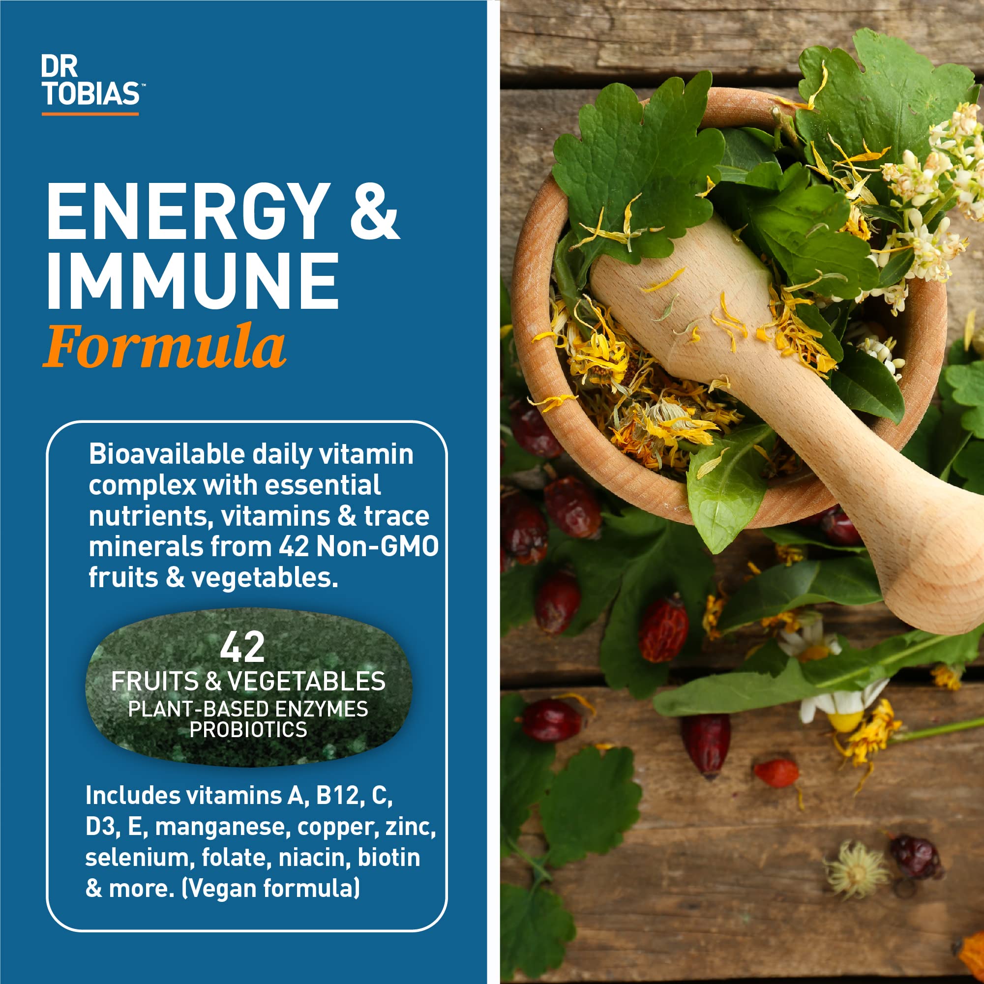 Dr. Tobias Adult Multivitamin for Women & Men, Energy & Immune Support from 42 Fruits Dr. Tobias