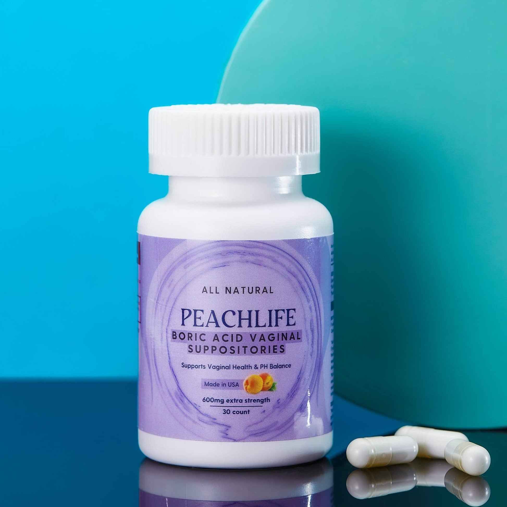 Peachlife Boric Acid Suppositories in Vegetable Capsules - USA Made - Vaginal pH Peachlife