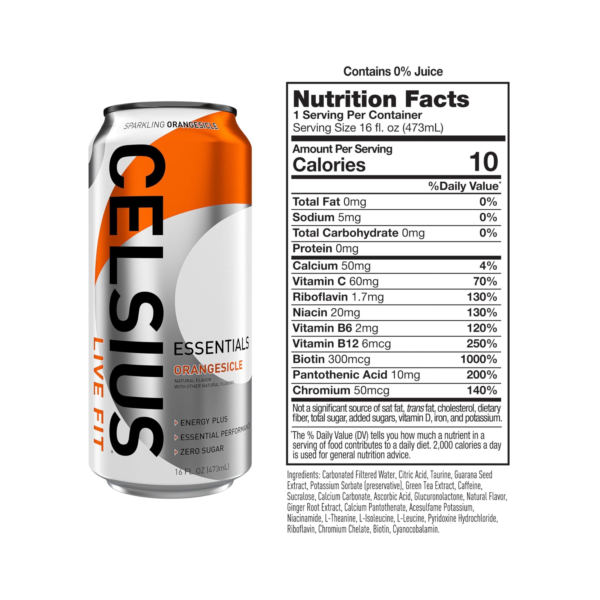 CELSIUS ESSENTIALS, Sparkling Orangesicle, Performance Energy Drink 16 Fl Oz (Pack of 12) CELSIUS