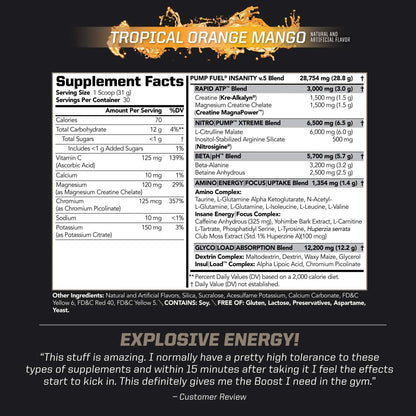 PMD Sports Ultra Pump Fuel Insanity - Pre Workout - Tropical Orange Mango (30 Servings) Sports CG5 Premium Creatine and L-Glutamine Powder (60 Servings)