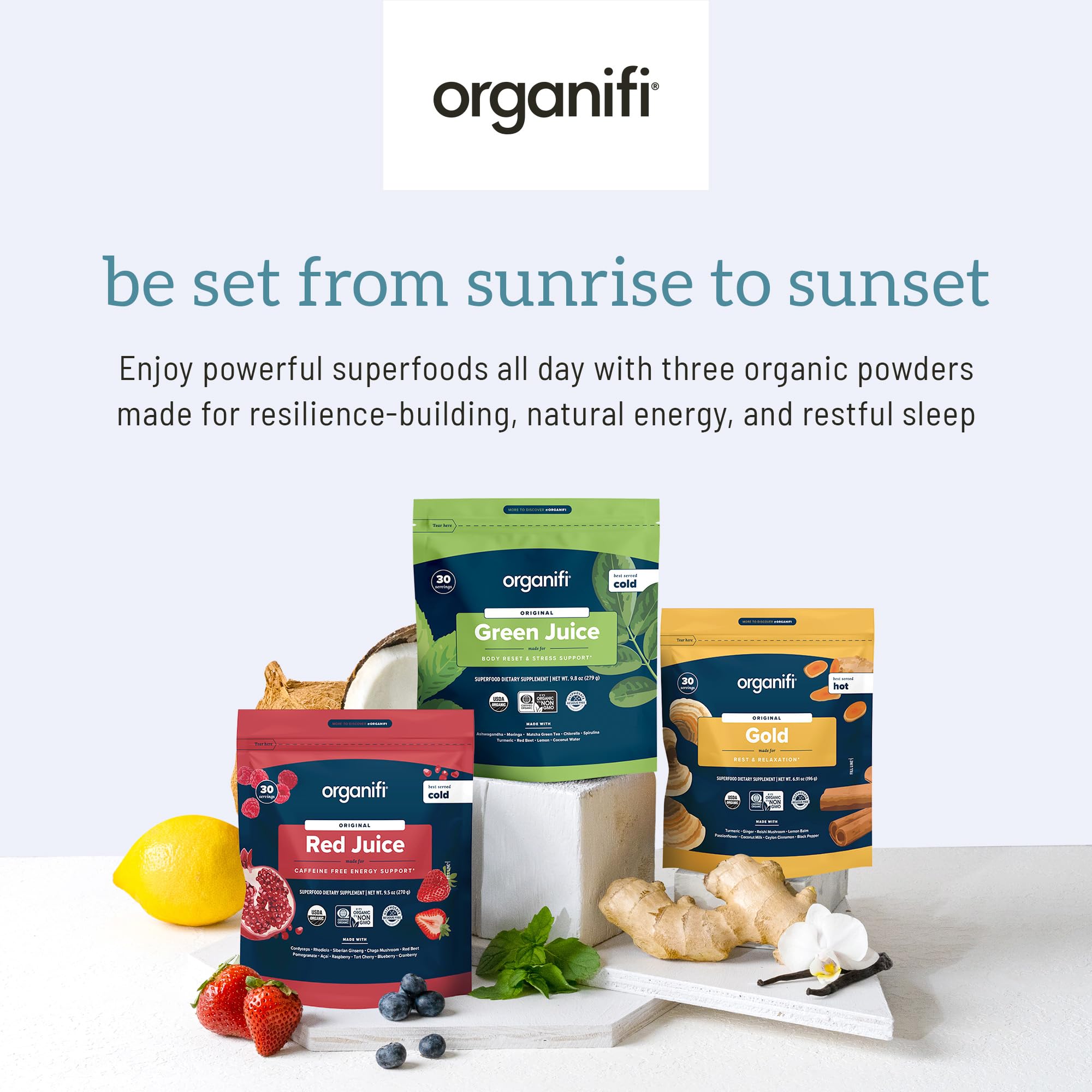 Organifi Sunrise to Sunset Power Box (9.5 Oz. Each) - Organic Superfood Powder Organifi